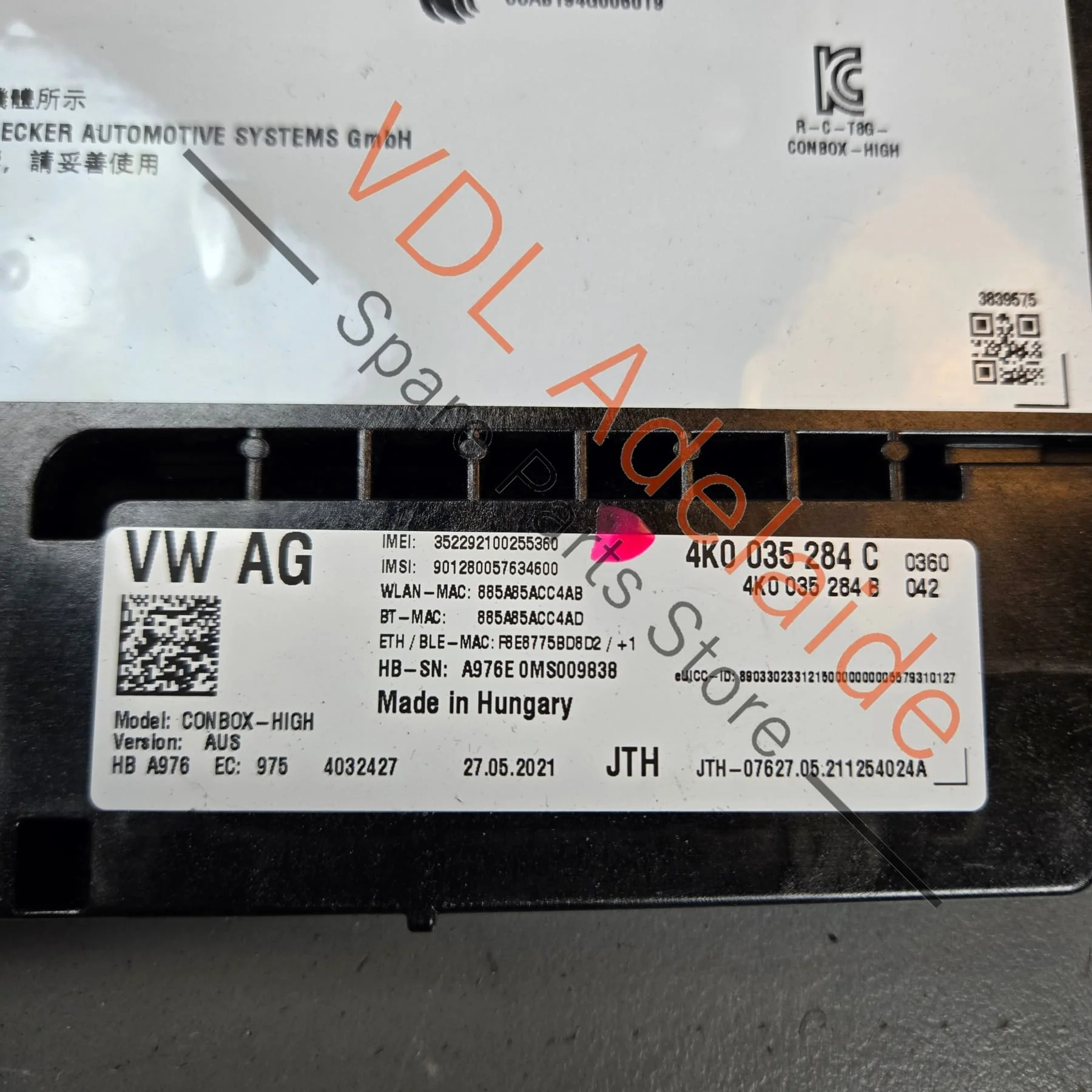 Audi RS7 Porsche Conbox-High Emergency Call Control Module 4K0035284C - Image 2