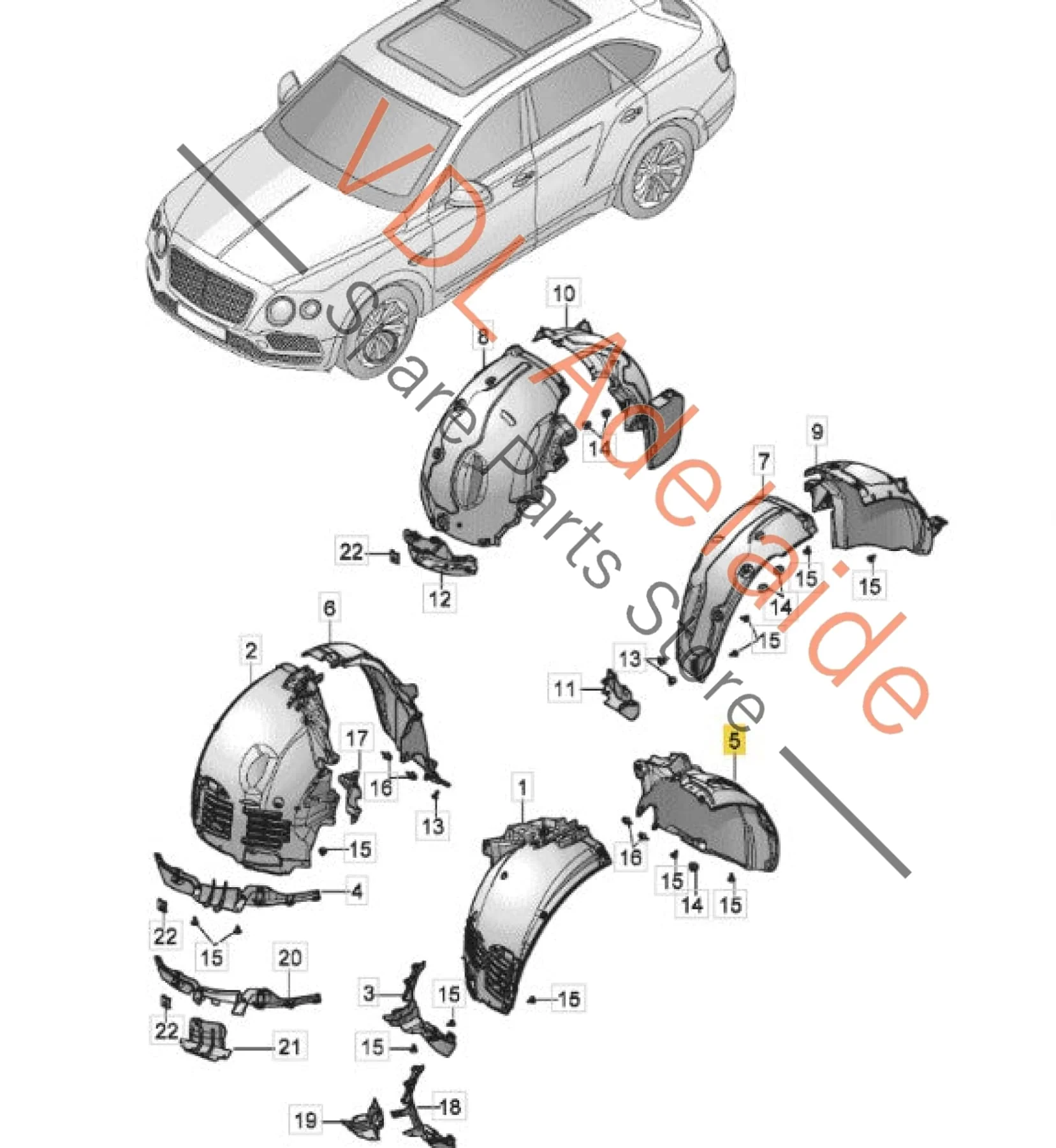 Bentley Bentauga 4V Front Left Wheel Housing Arch Liner 36A821193A - Image 3