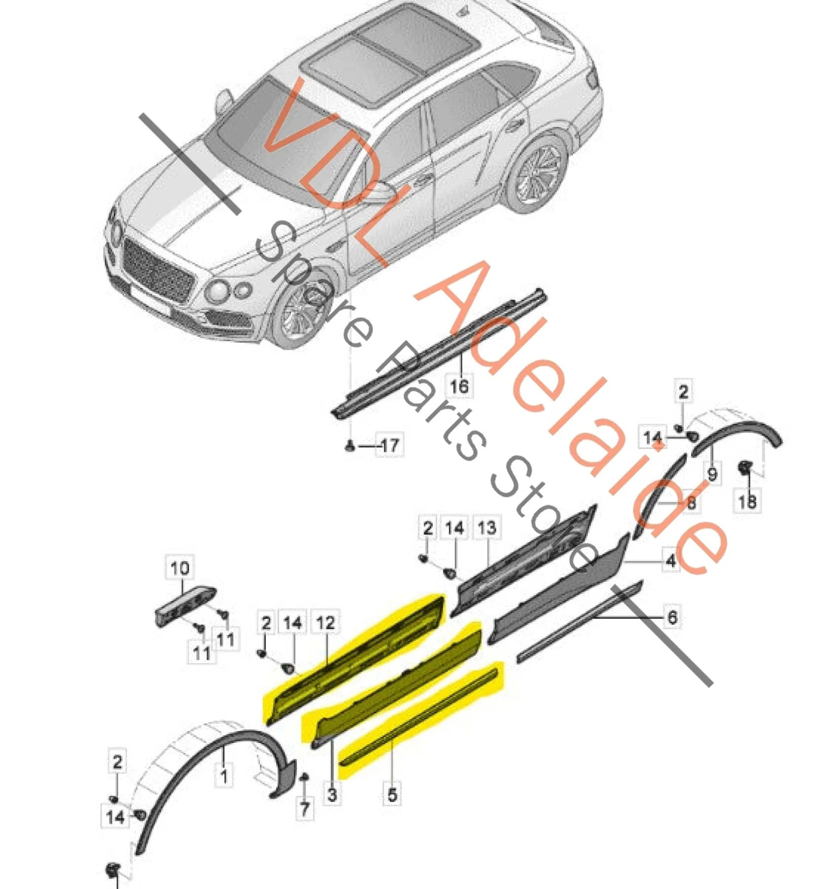 Bentley Bentayga 4V Front Left Exterior Door Molding with Chrome Insert 36A853053 36A853189 - Image 3