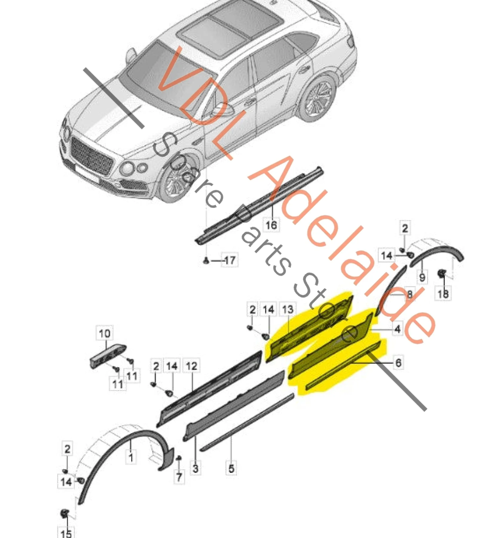 Bentley Bentayga 4V Rear Right Exterior Door Molding with Chrome Insert 36A853058 36A853192 - Image 7