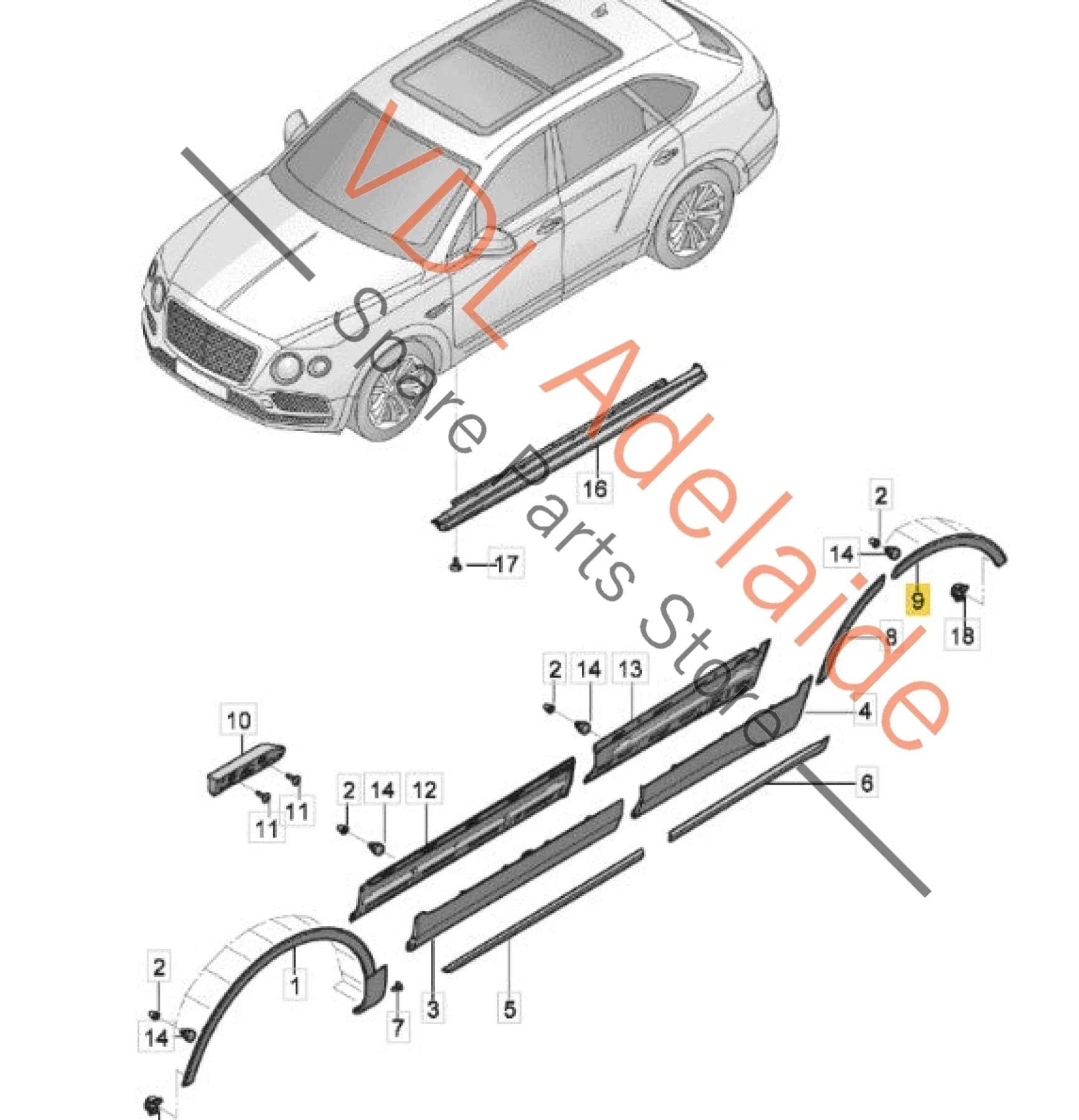 Bentley Bentayga 4V Left Rear Wheel Arch Flare Trim Molding 36A853817 - Image 2