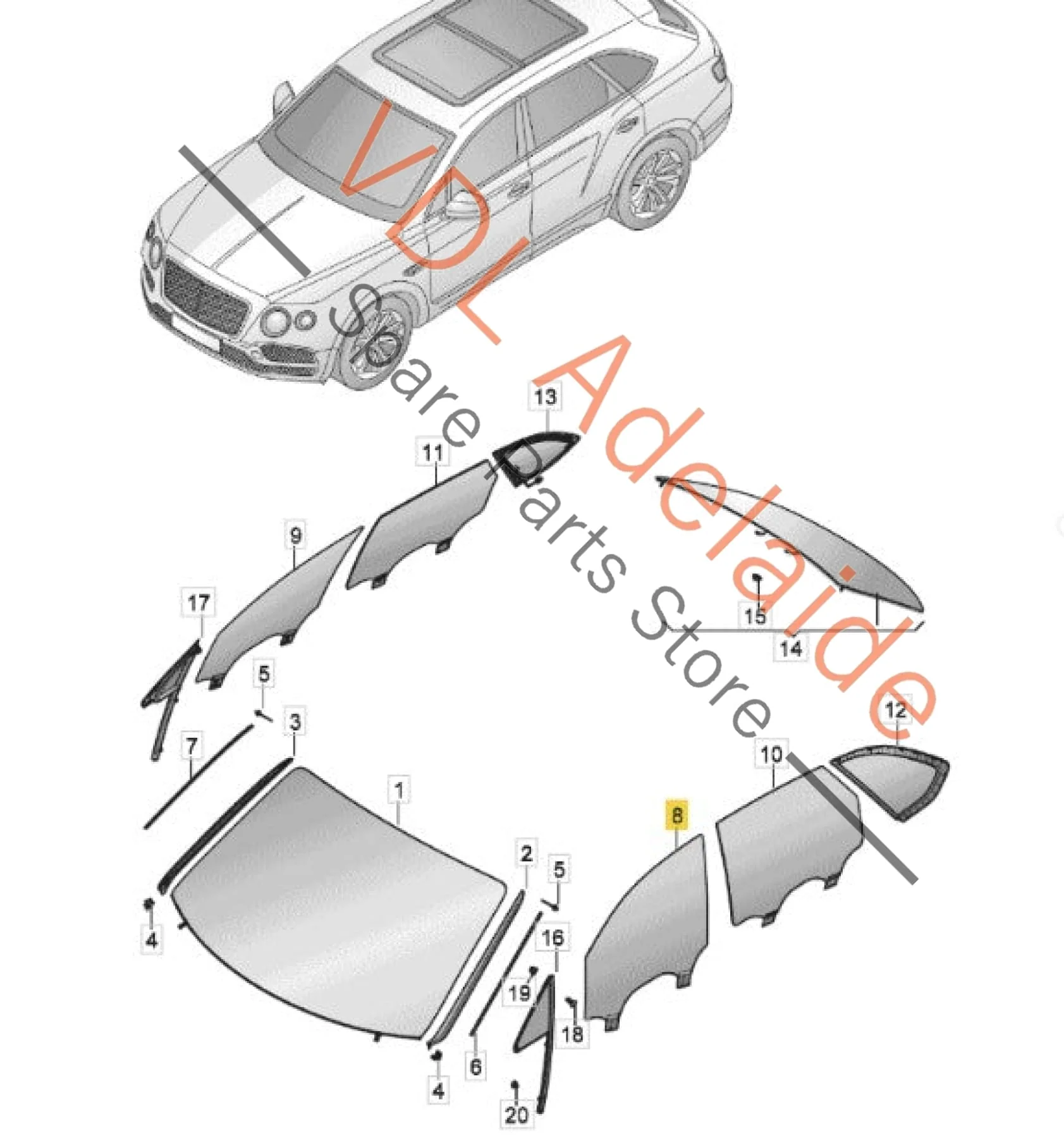 Bentley Bentayga 4V Left Front Door Glass Window 36A845021A - Image 4