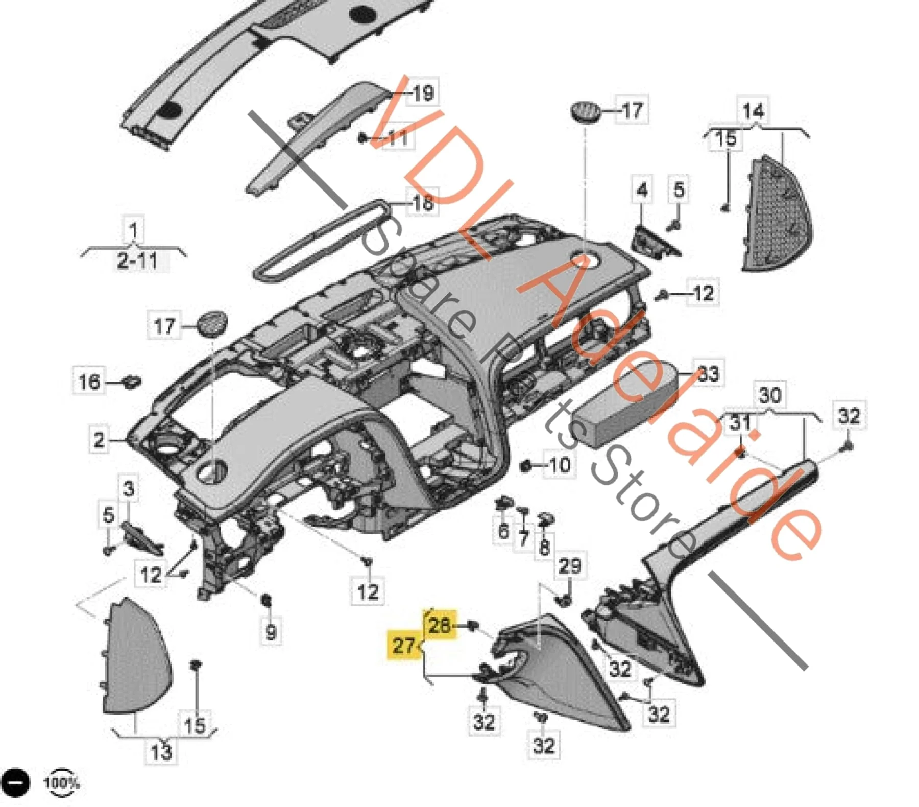 Bentley Bentayga Right Side Drivers Lower Dashboard Trim Linen Leather 36C868116 - Image 2