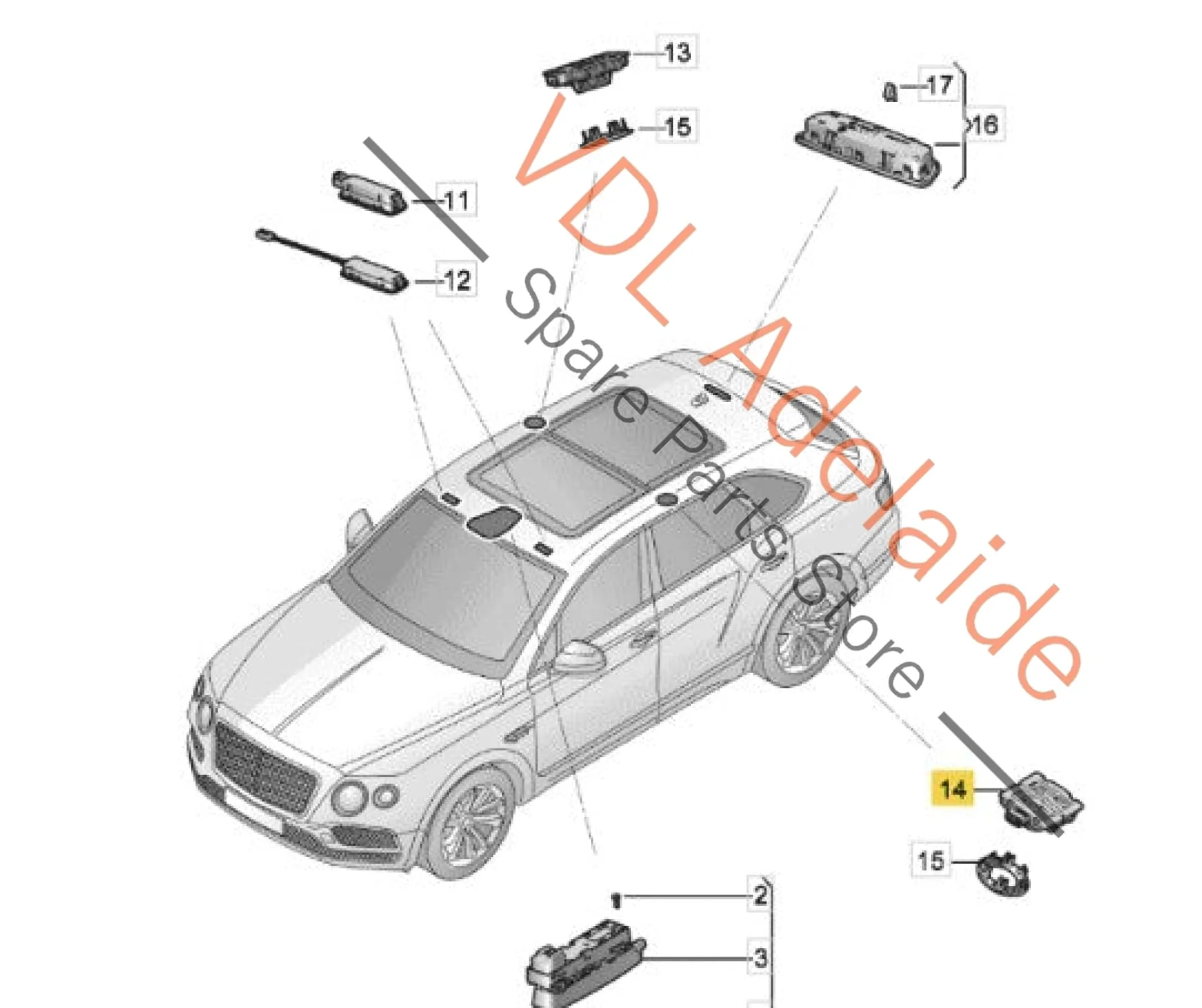 Bentley Bentayga Right Side Rear Passenger Reading Light 36A947292 - Image 3