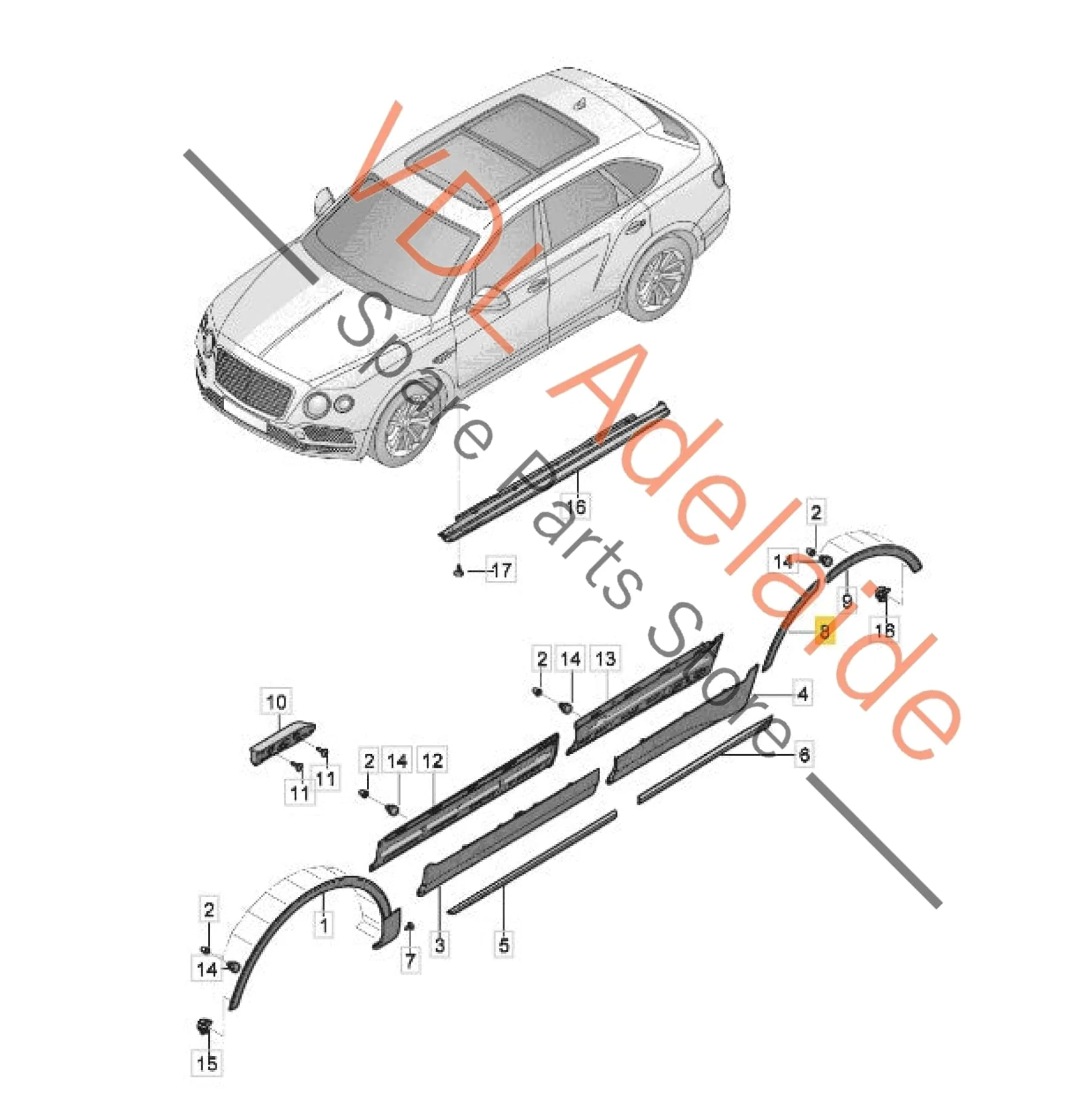 Bentley Bentayga Right Rear Door Wheel Arch Extension Molding 36A854820 - Image 2