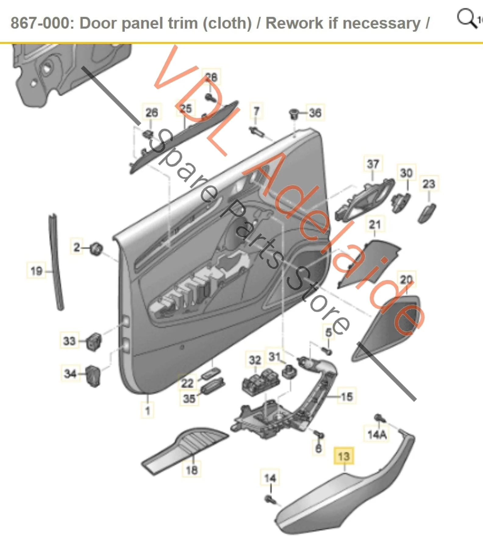 Audi A3 S3 RS3 Right Side Drivers Leather Interior Trim Arm Rest Door Handle 8V7867174D RUI 8V7959522 - Image 2
