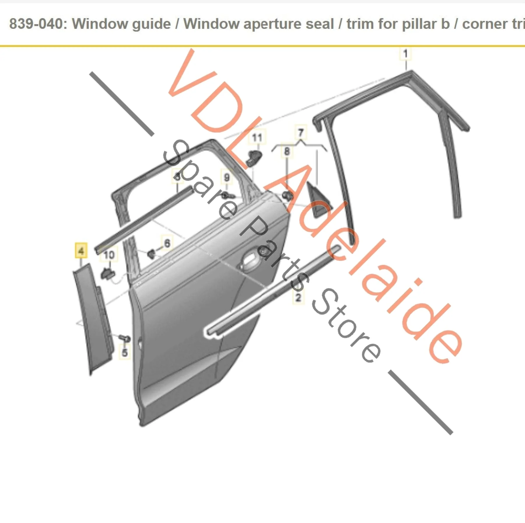 Audi A3 S3 RS3 8V Rear Left Door Exterior Trim for B-Pillar Black Glossy 8V4839901B - Image 2