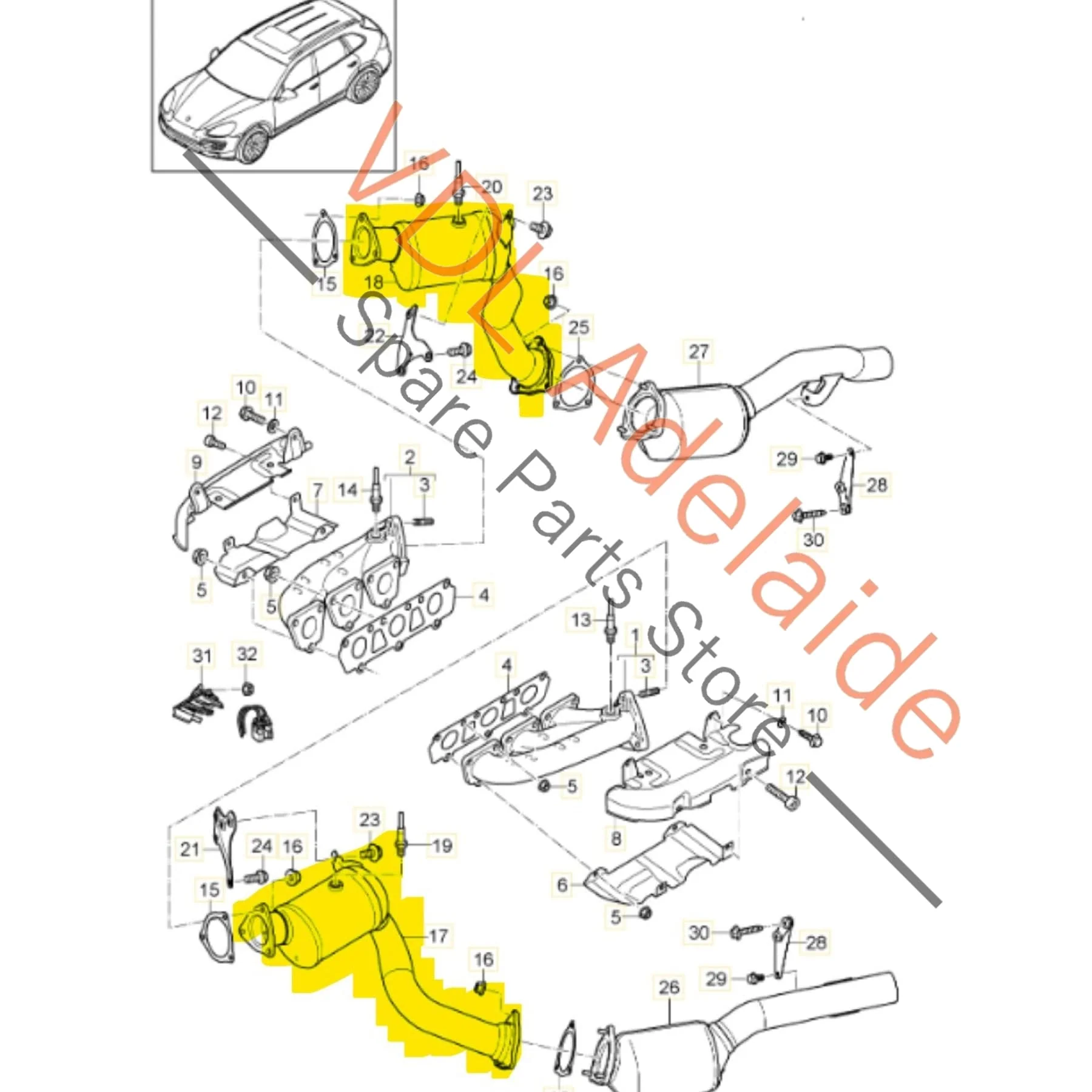 Porsche Cayenne Hybrid 3.0 V6 Catalytic Converter Exhaust Set Left & Right 958113021BX 958113022BX - Image 2