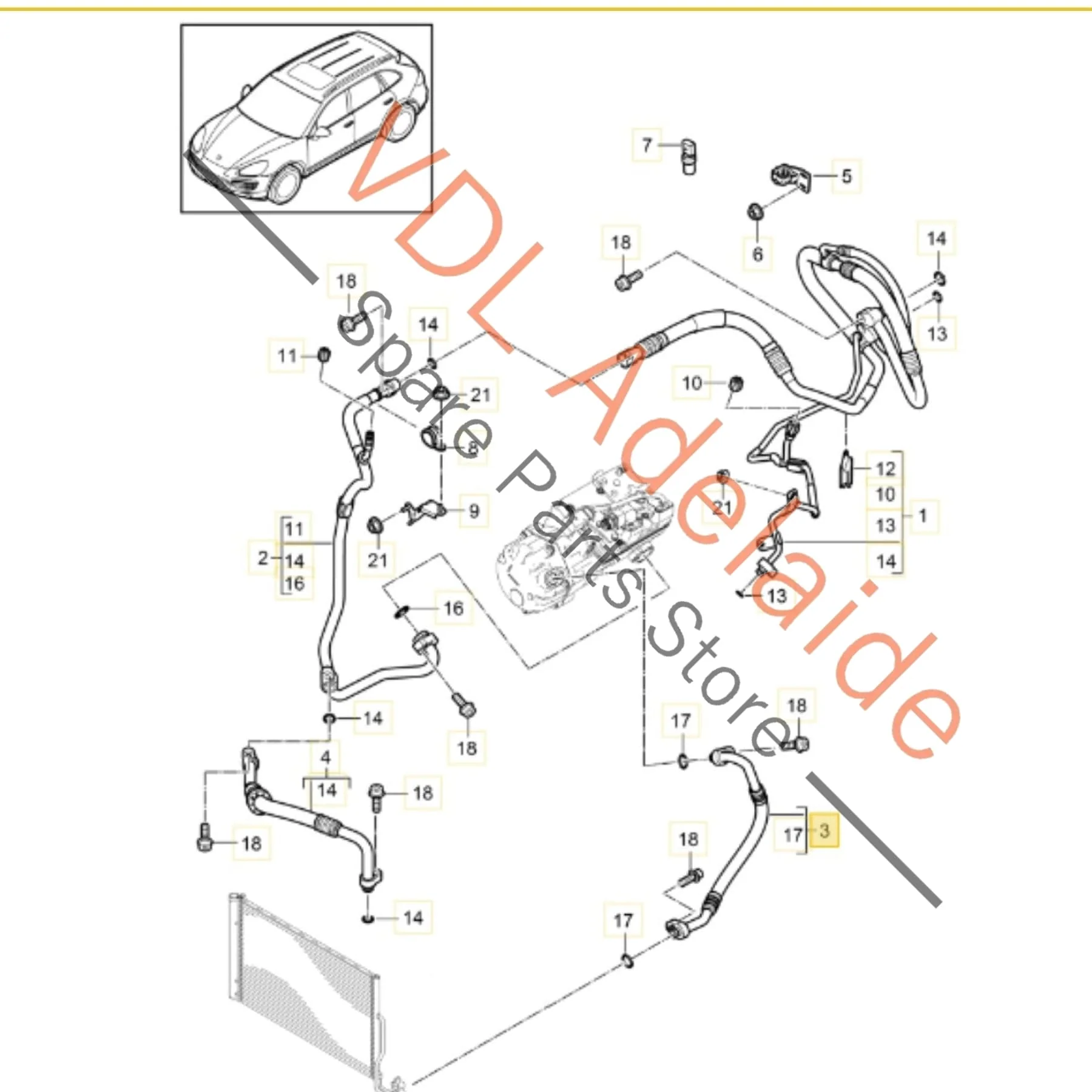 Porsche Cayenne 958 Air Conditioning AC Refrigerant Pressure Hose Pipe 7P0820721A 95857372101 - Image 2