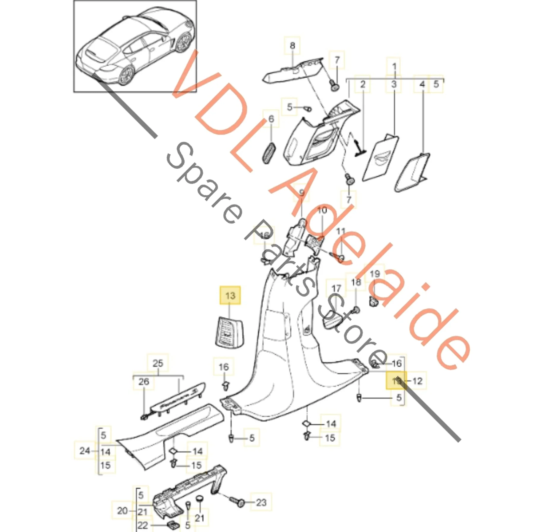 Porsche Panamera 970 Left Side B Pillar Air Vent 97055535101 DAP - Image 2