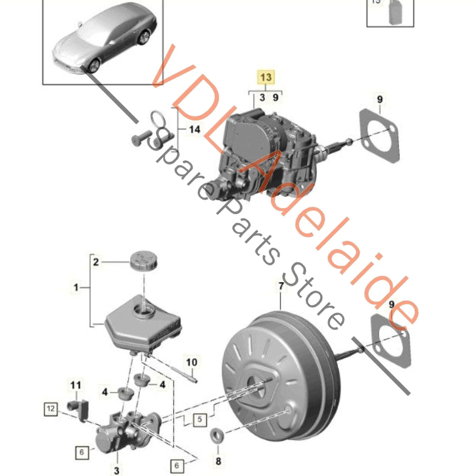 Porsche Hybrid Brake Master Cylinder and Servo Booster 971614105AA 971614106B 971614106T - Image 2