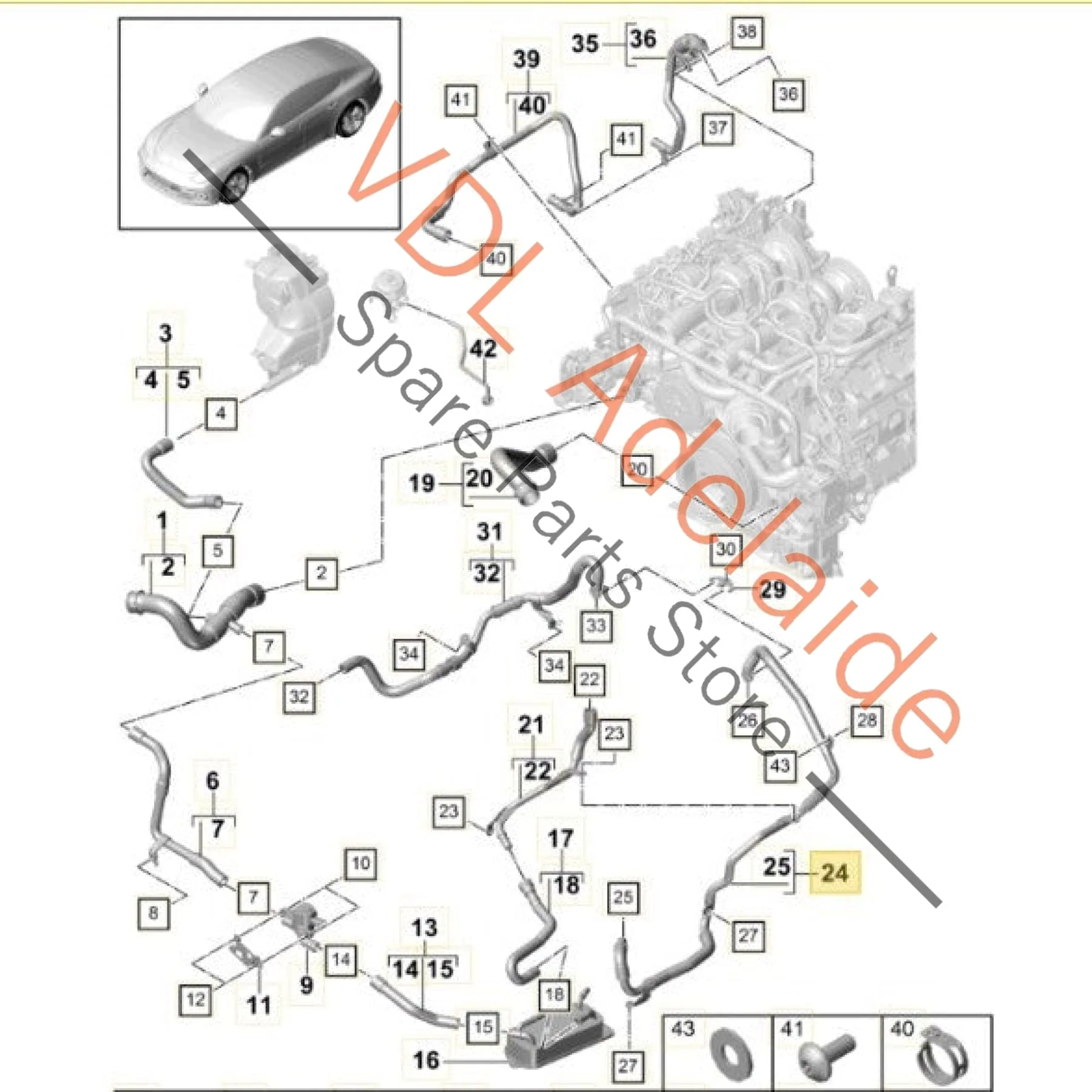 Porsche Panamera 971 Coolant / Refrigerant Pipe Hose 971121034S - Image 2