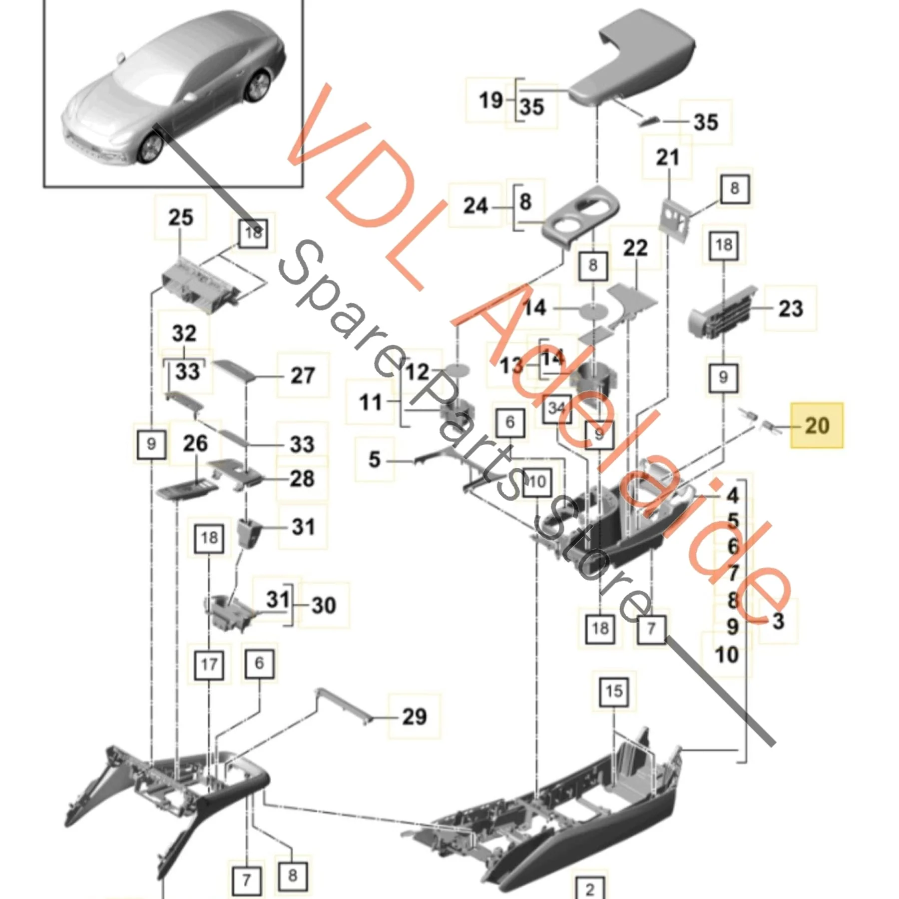 Porsche Panamera 971 Interior Arm Rest Armrest Assembly Kit Pivot Pin & Spring Set 971860255A - Image 2