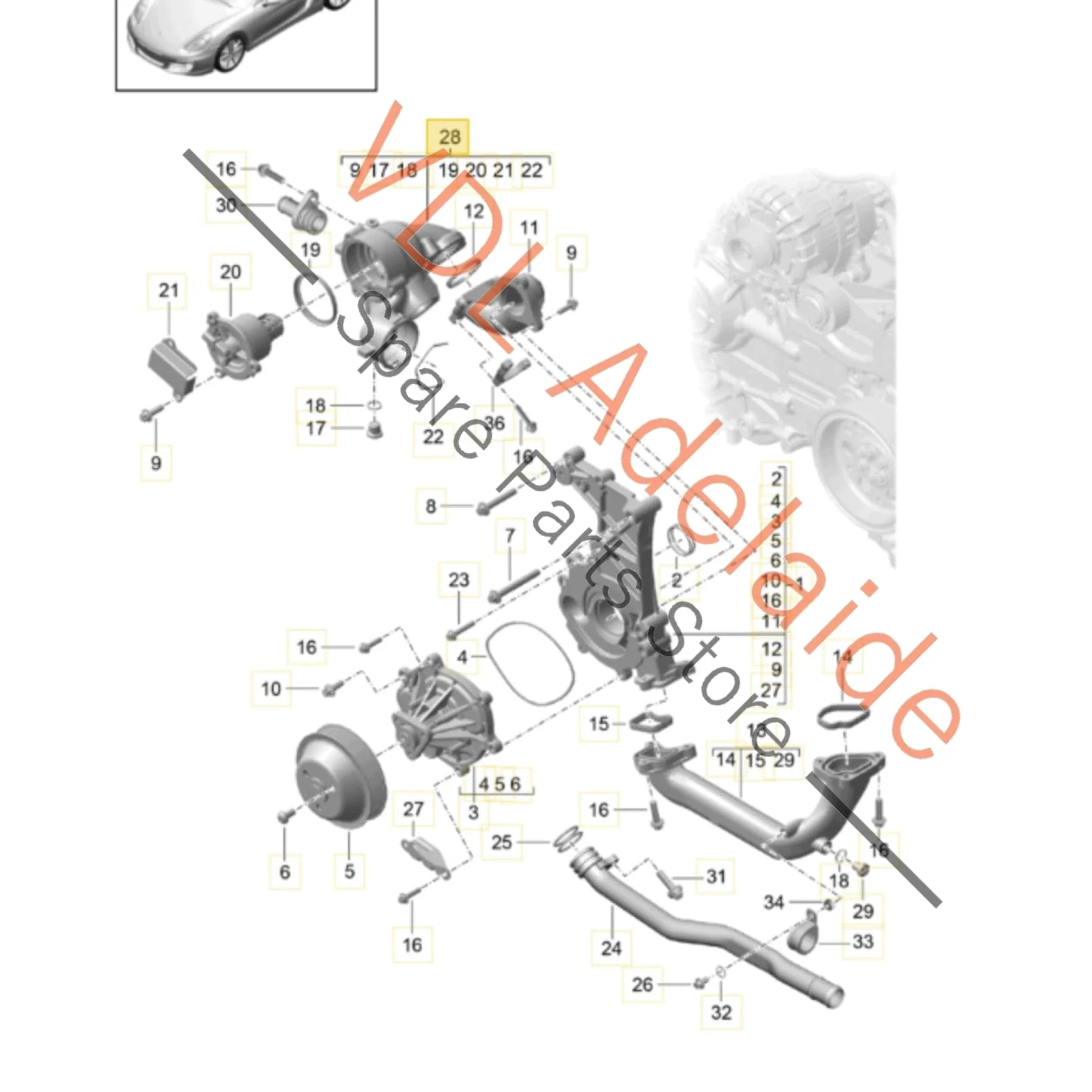 Porsche 911 Boxster Cayman Coolant Water Housing for Thermostat 9A110602203 0PB121116B - Image 2
