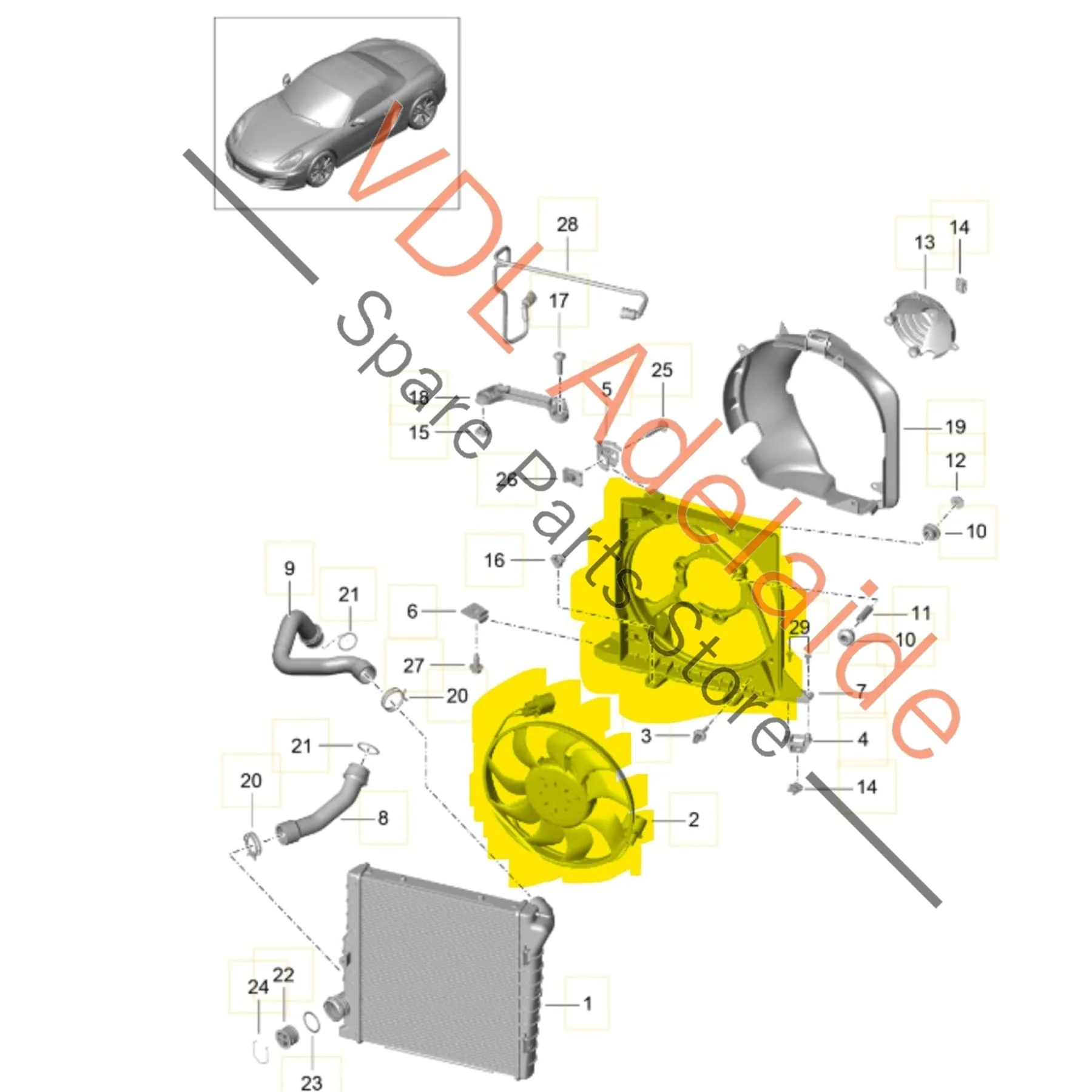 Porsche Cayman Boxster 911 Front Right Radiator Cooling Fan & Bracket 99110615602 99162493903 - Image 2