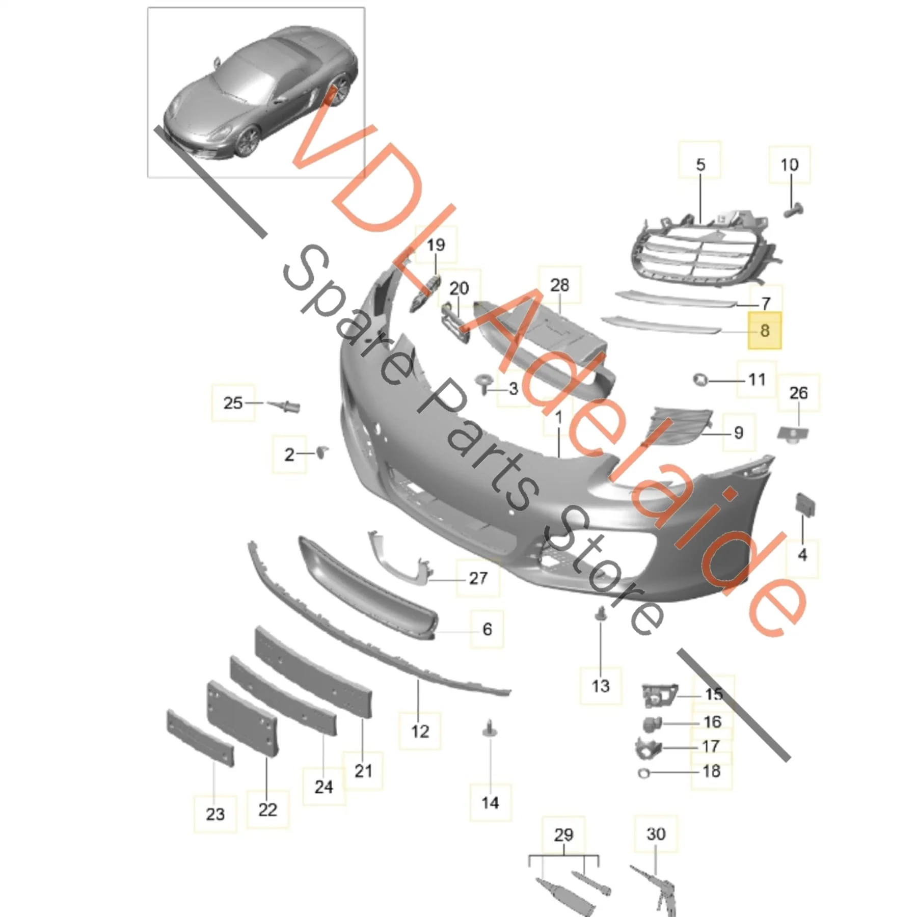 Porsche Boxster Cayman 981 Front Right Bumper Lower Spoiler Grille Fin 98150576600 G2X - Image 2