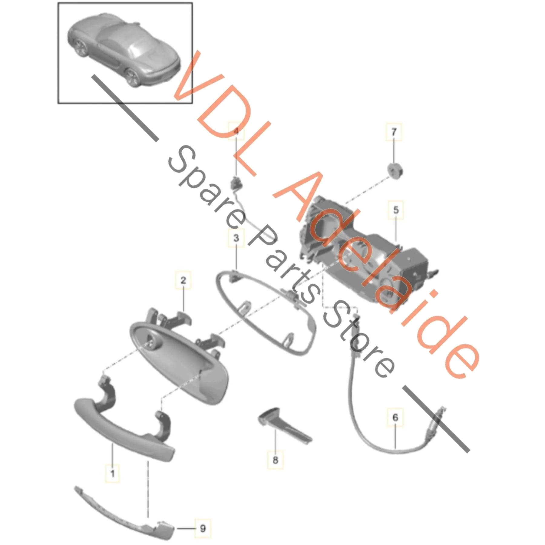 Porsche Cayman Boxster 981 Right Exterior Door Handle 98153891202 Lock Set Racing Yellow 1S1, P3 / 1S1 - Image 2