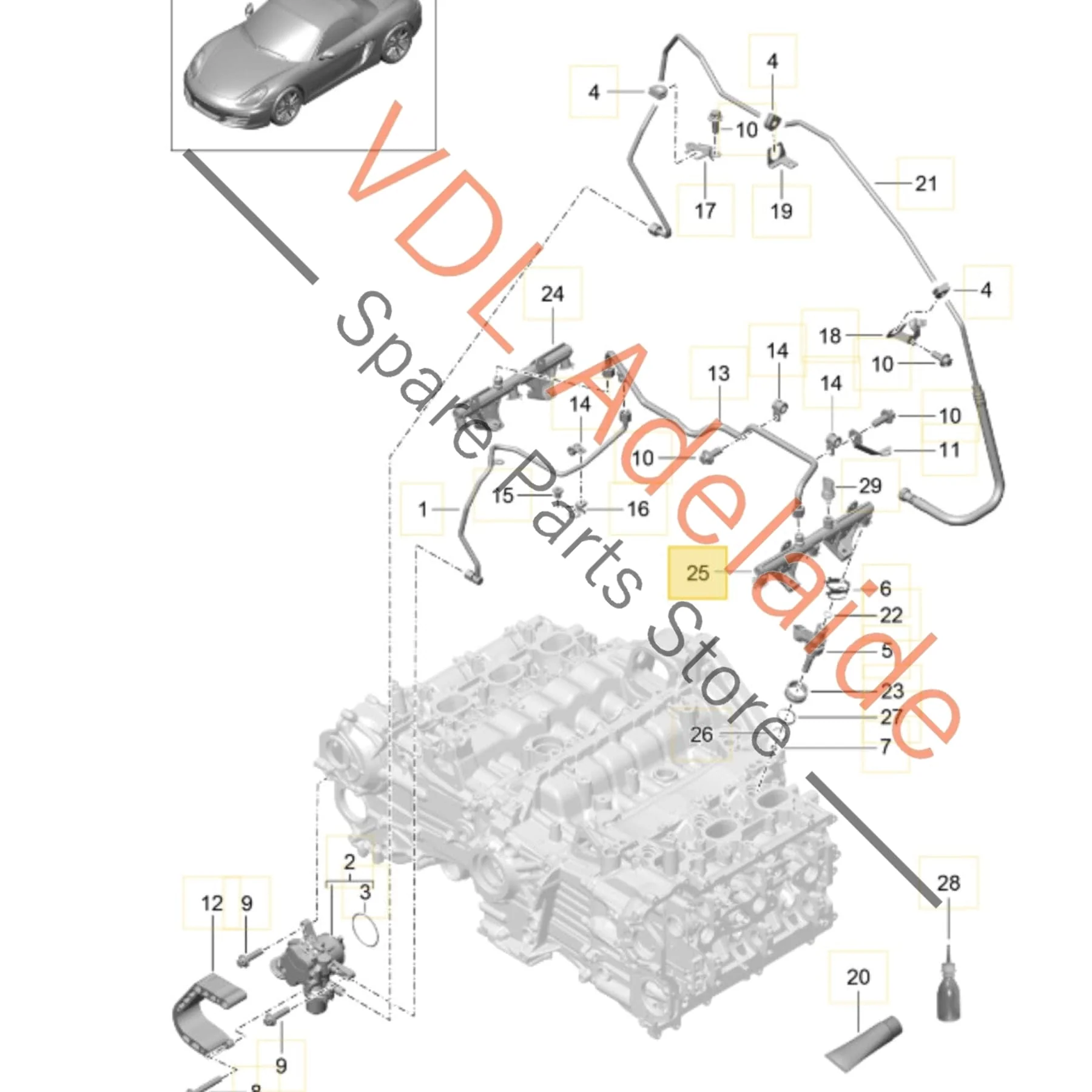 Porsche Boxster A122 Fuel Pressure Sensor & Pipe 9A111086031 94860623003 Cyls 4-6 - Image 2