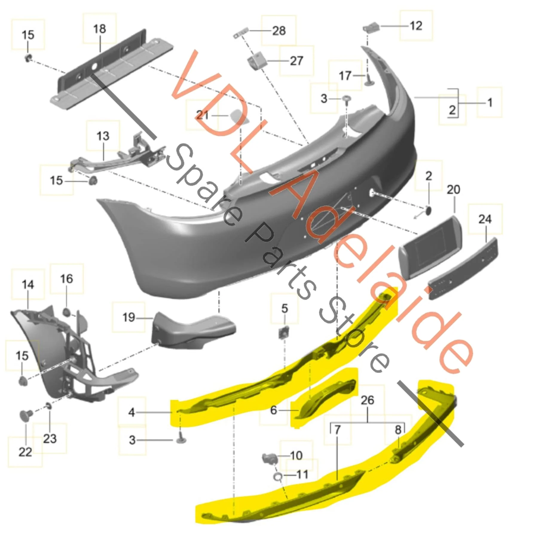 Porsche Boxster Cayman Rear Bumper Lower Diffuser Trim Set 98150585300 981505020A2 98150581100 - Image 2