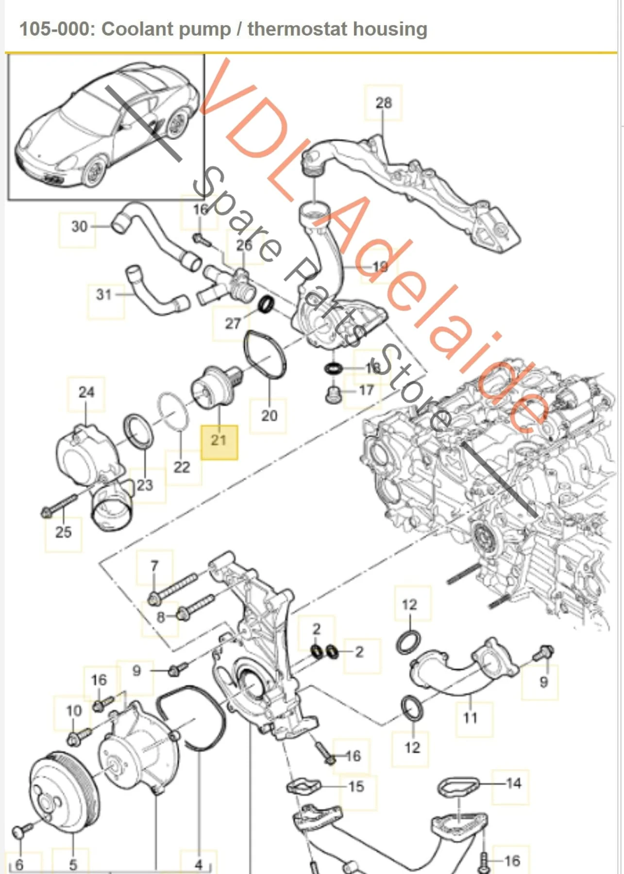 Porsche Cayman Boxster 911 Thermostat & Housing 9A110612100 - Image 2