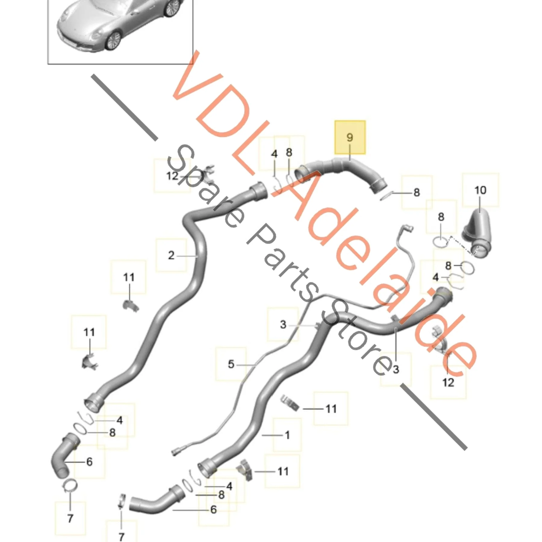 Porsche 911 Rear Right Engine Coolant Hose Pipe 9P1121641 - Image 2