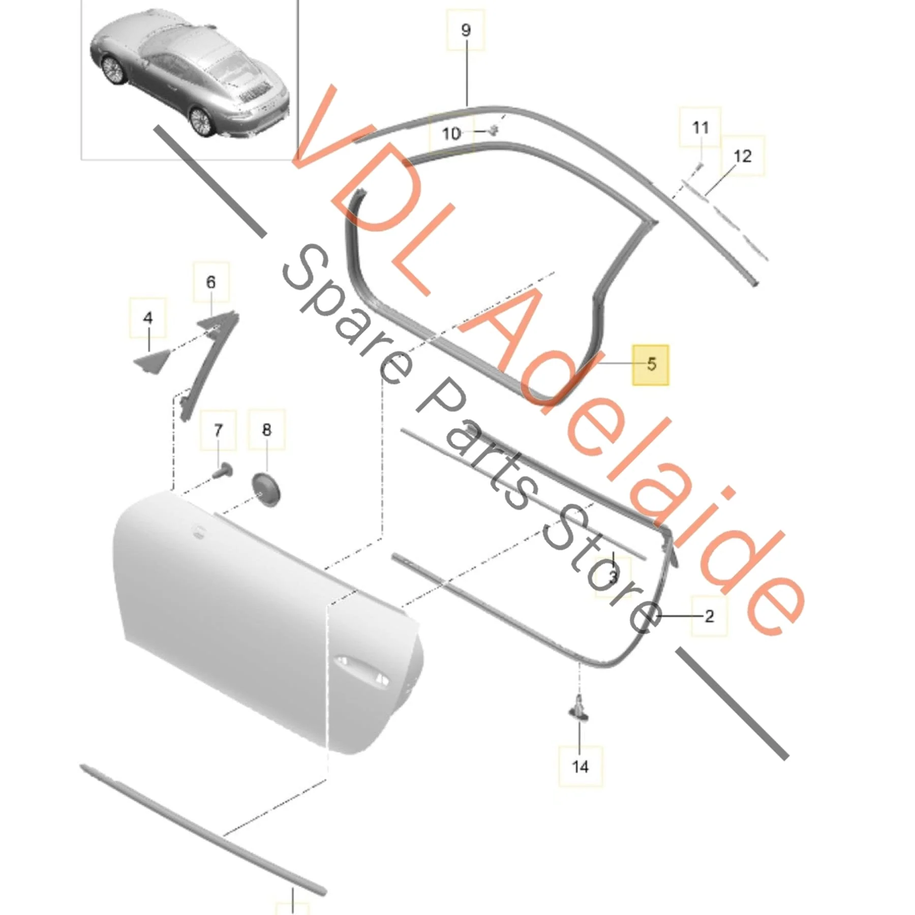Porsche 911 Coupe Right Side Inner Door Seal Rubber 99153707610 - Image 2
