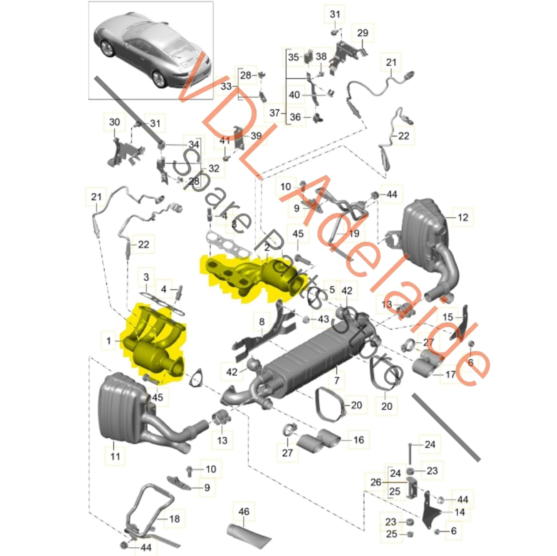 Porsche 911 991.1 3.8L Catalytic Converter Set Genuine OEM 99111341104 99111341204 - Image 2