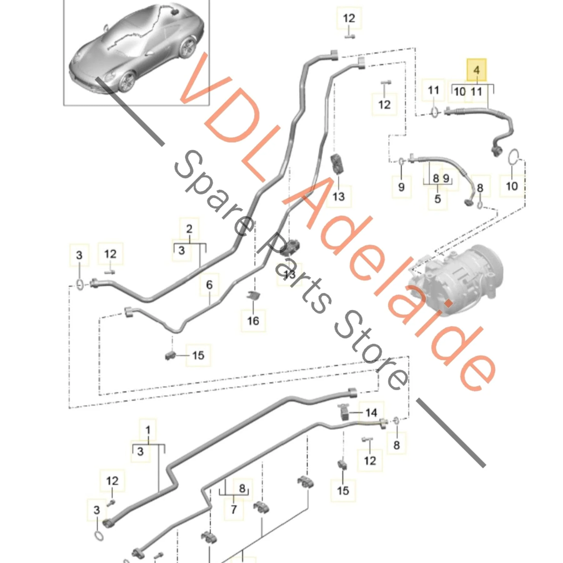 Porsche 911 AC Air Conditioning Refrigerant Compressor Hose 9A157309907 - Image 2