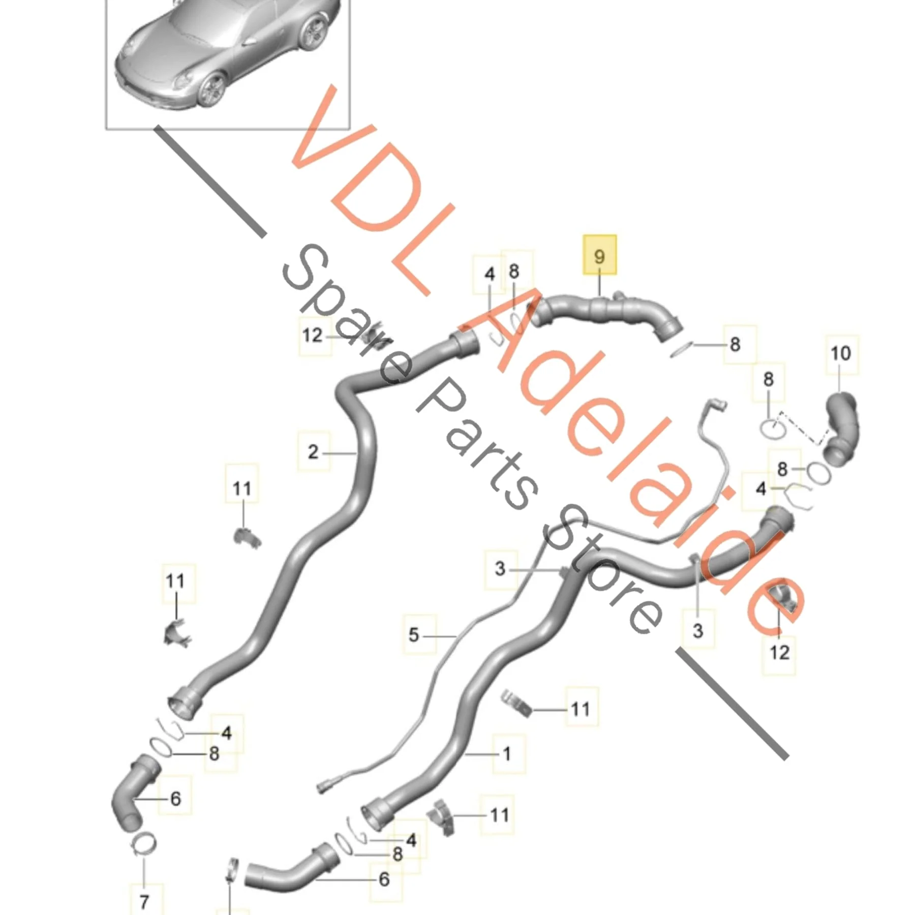 Porsche 911 Coolant Hose Pipe Rear Right 99110683301 - Image 2