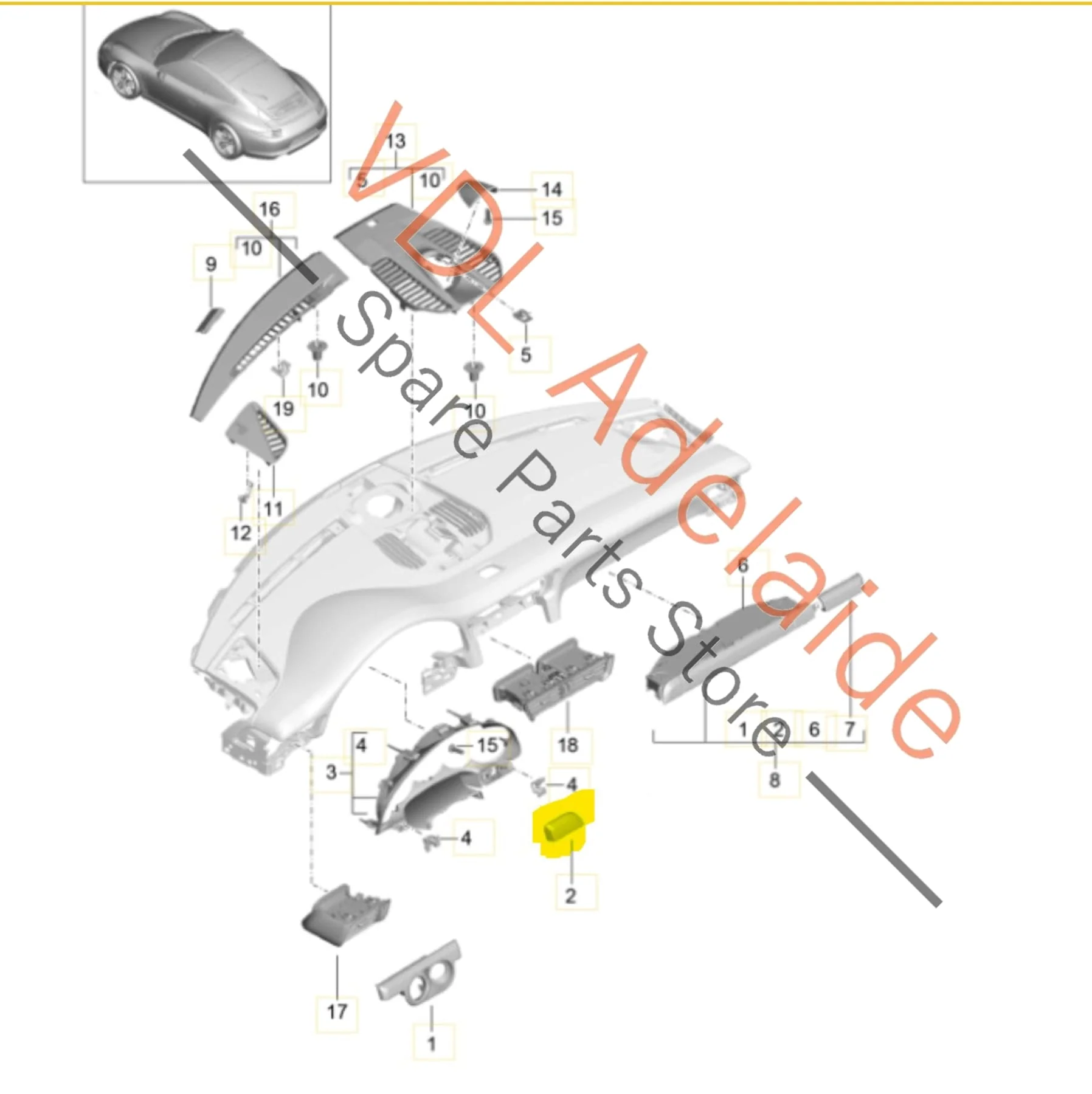 Porsche 911 991 Trim for Dashboard Galvano Silver Chrome 99155238202 V08 - Image 2