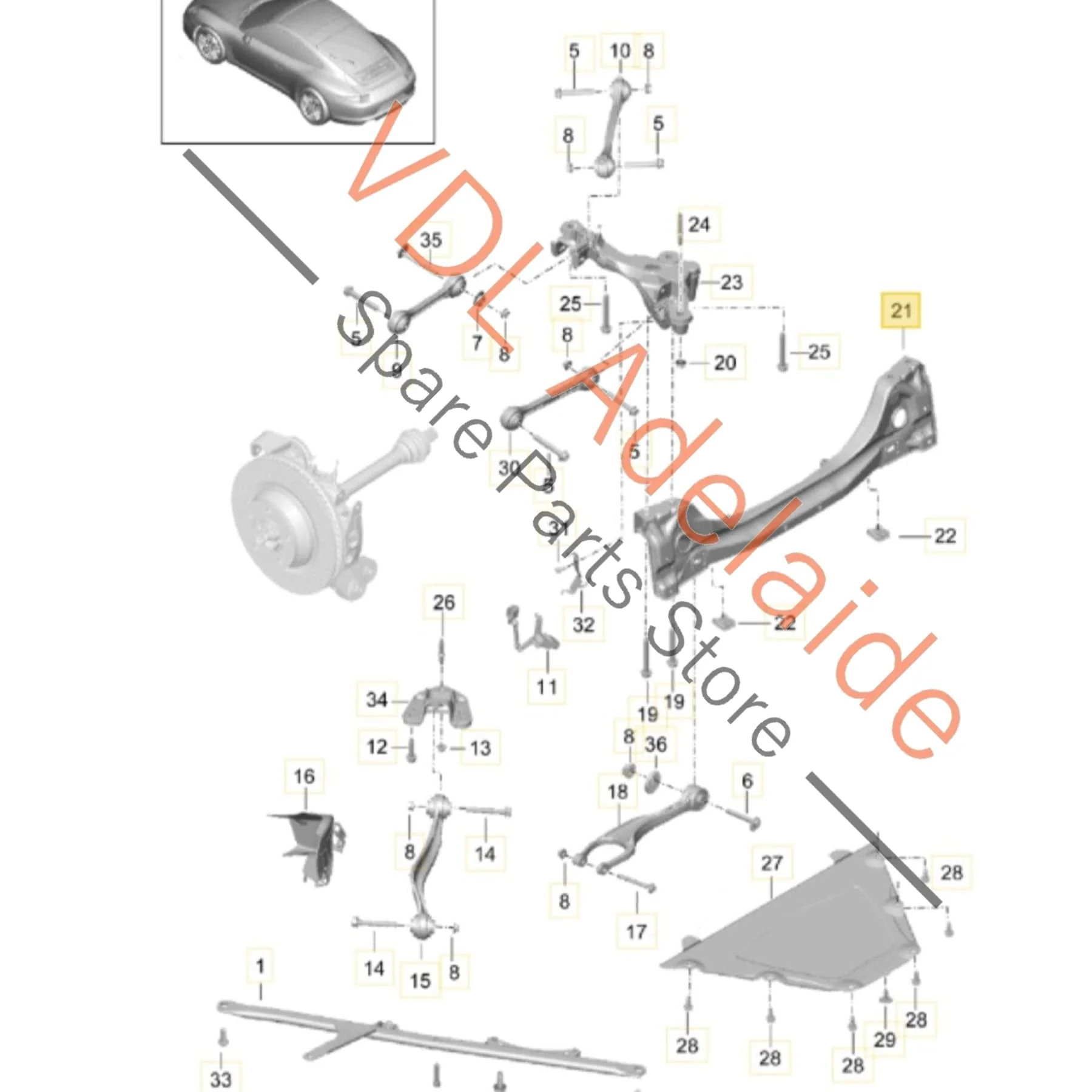Porsche 911 991 Rear Suspension Subframe Crossmember 99133126106 - Image 2