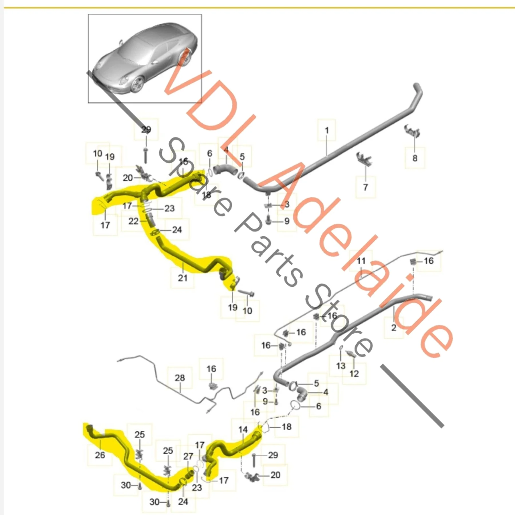Porsche 911 991 Front Radiator Coolant Pipe Set 99110675103 99110675203 99110671102 99110672002 - Image 2