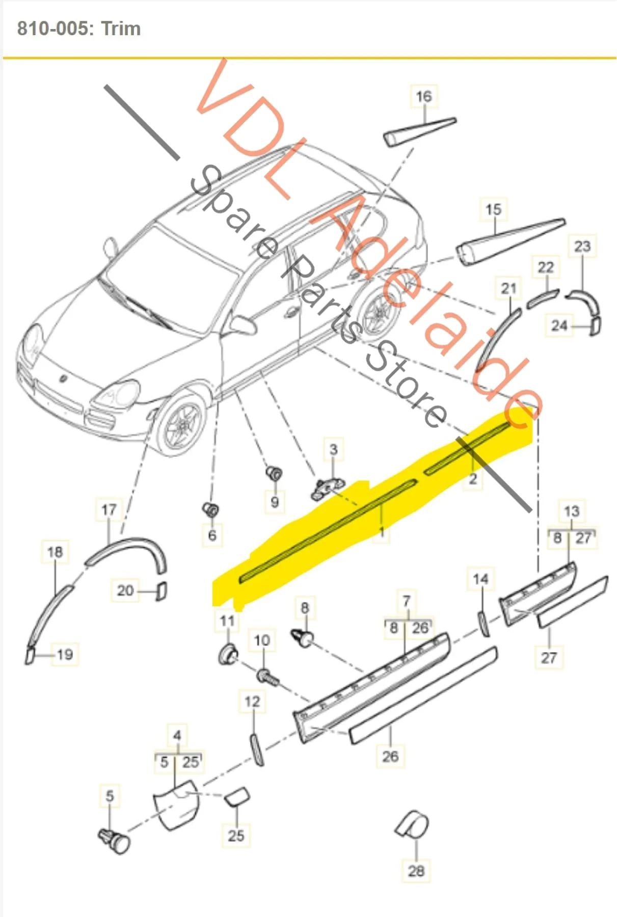 VW Touareg Porsche Cayenne Plastic Door Opening Entry Sill Trim Strip Rear Left 7L0853539 95555930500 01C - Image 2