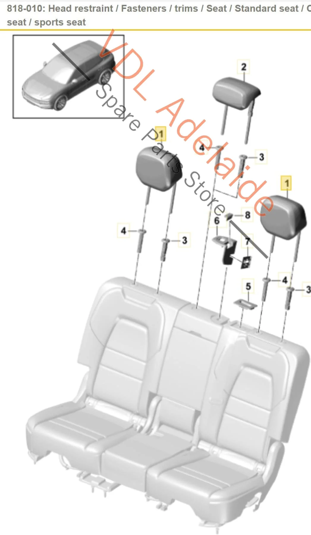 Porsche Cayenne Leather Rear Left / Right Outer Seat Head Restraint Rest 9Y0885901B 8YR - Image 3