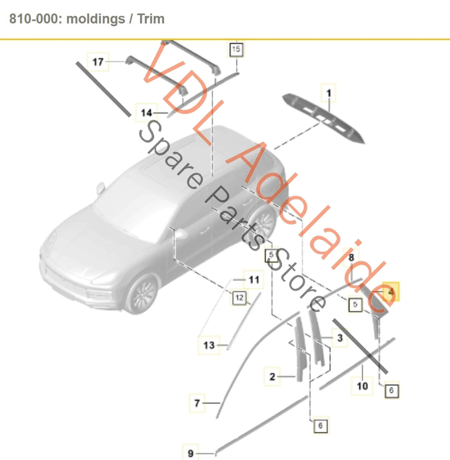 Porsche Cayenne E3 9YA Rear Right Door Exterior Window C Pillar Trim Gloss Black 9Y0839904C 9Y0839904D 9Y0839904E - Image 2