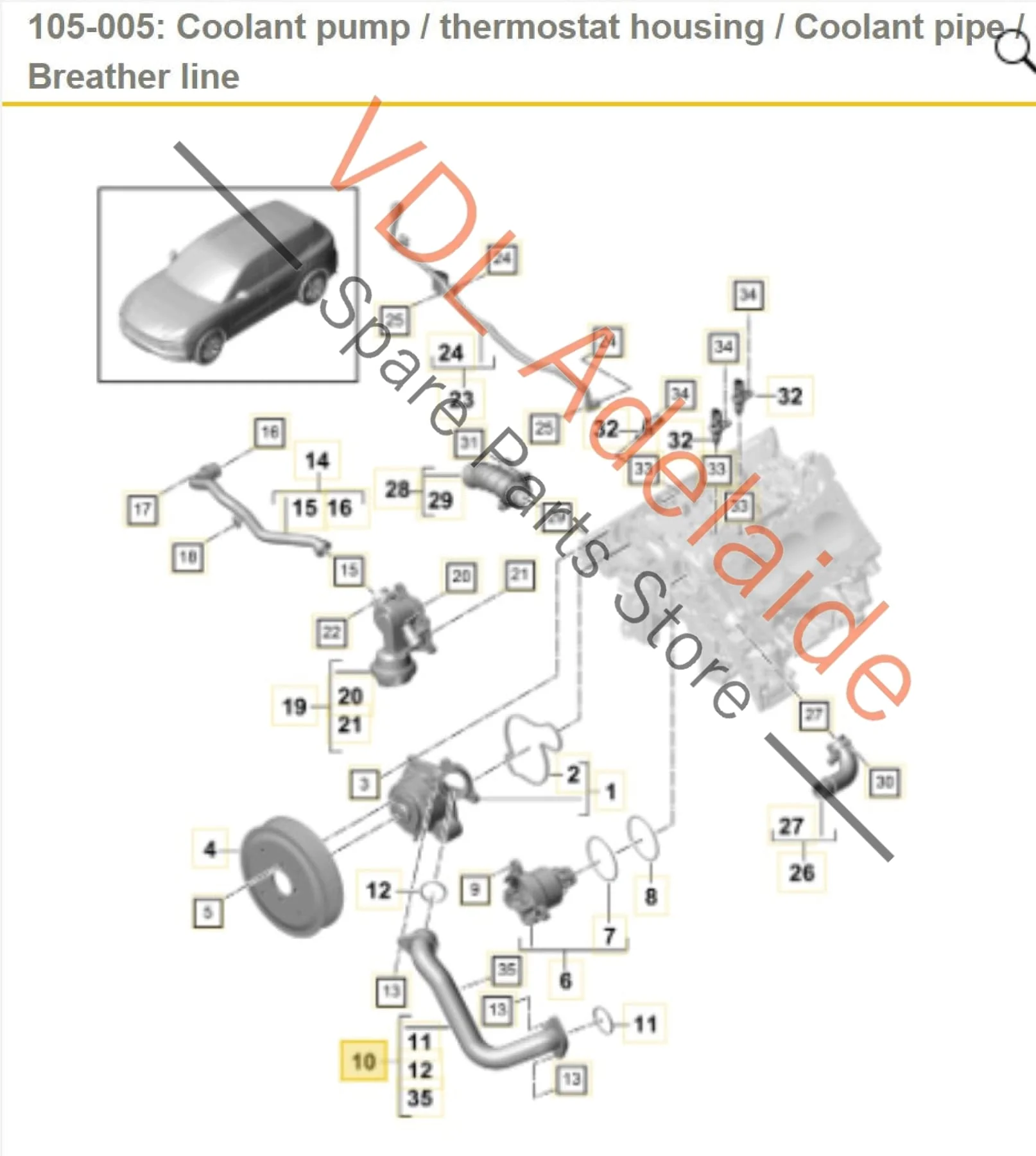 Porsche Cayenne 2.9 V6 Coolant Pipe Front Upper Aluminium 9A7121481A 06M121481AA - Image 2