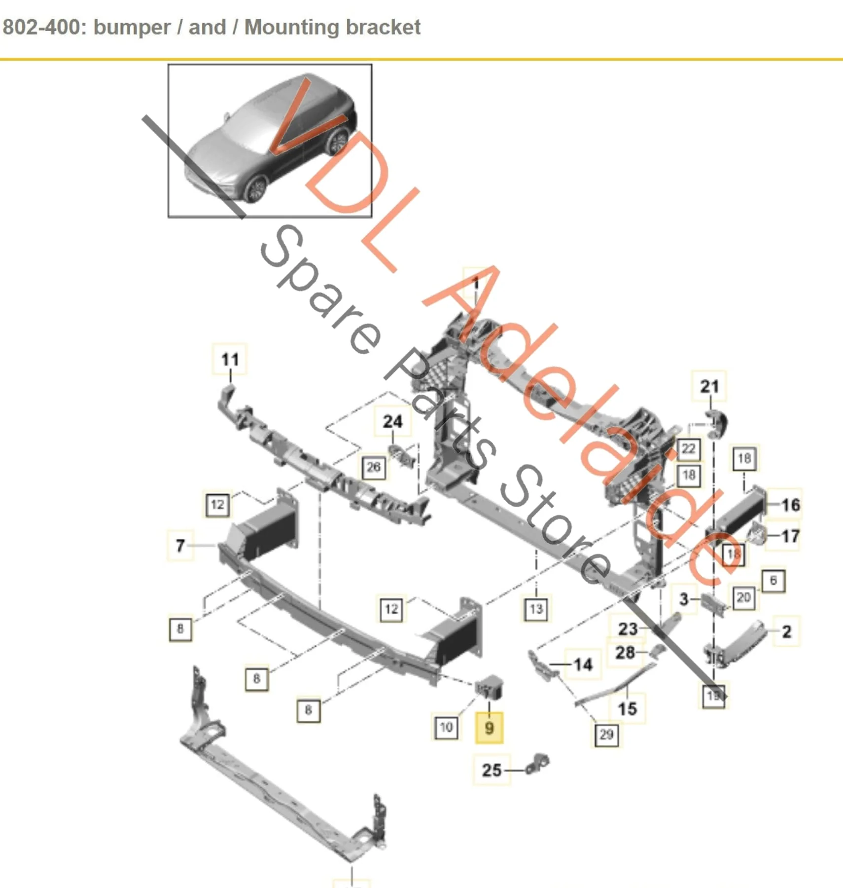 Porsche Cayenne E3 Left Side Support Bracket for Radiator Carrier Panel 9Y0807711C 9Y0807711B - Image 2