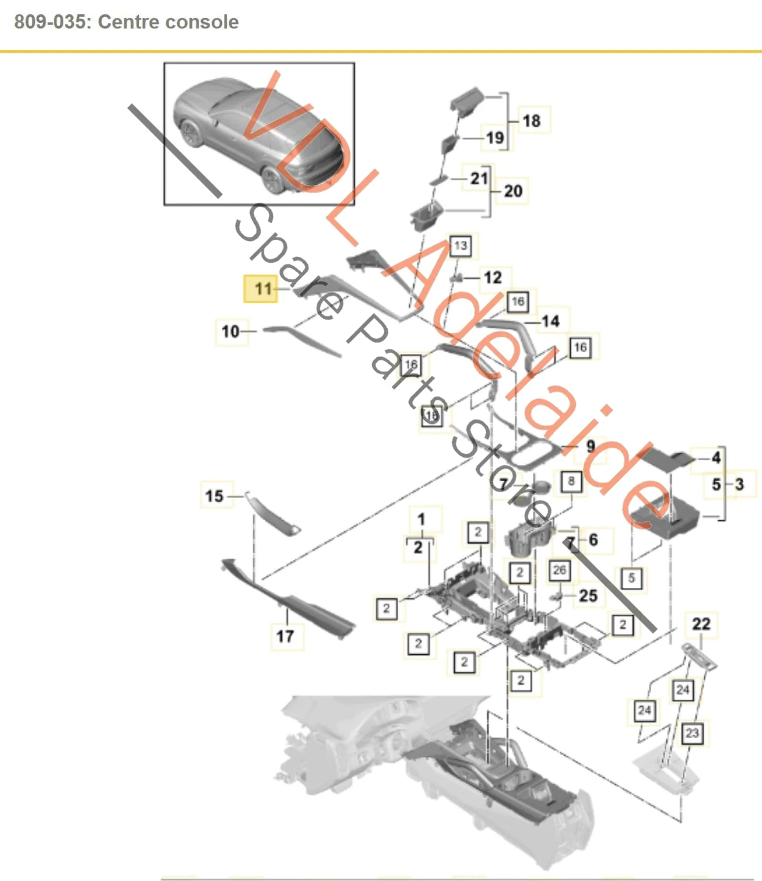 Porsche Cayenne E3 9Y Centre Console Switch Panel Surround Leather Trim Left Side 9Y0864377 - Image 2