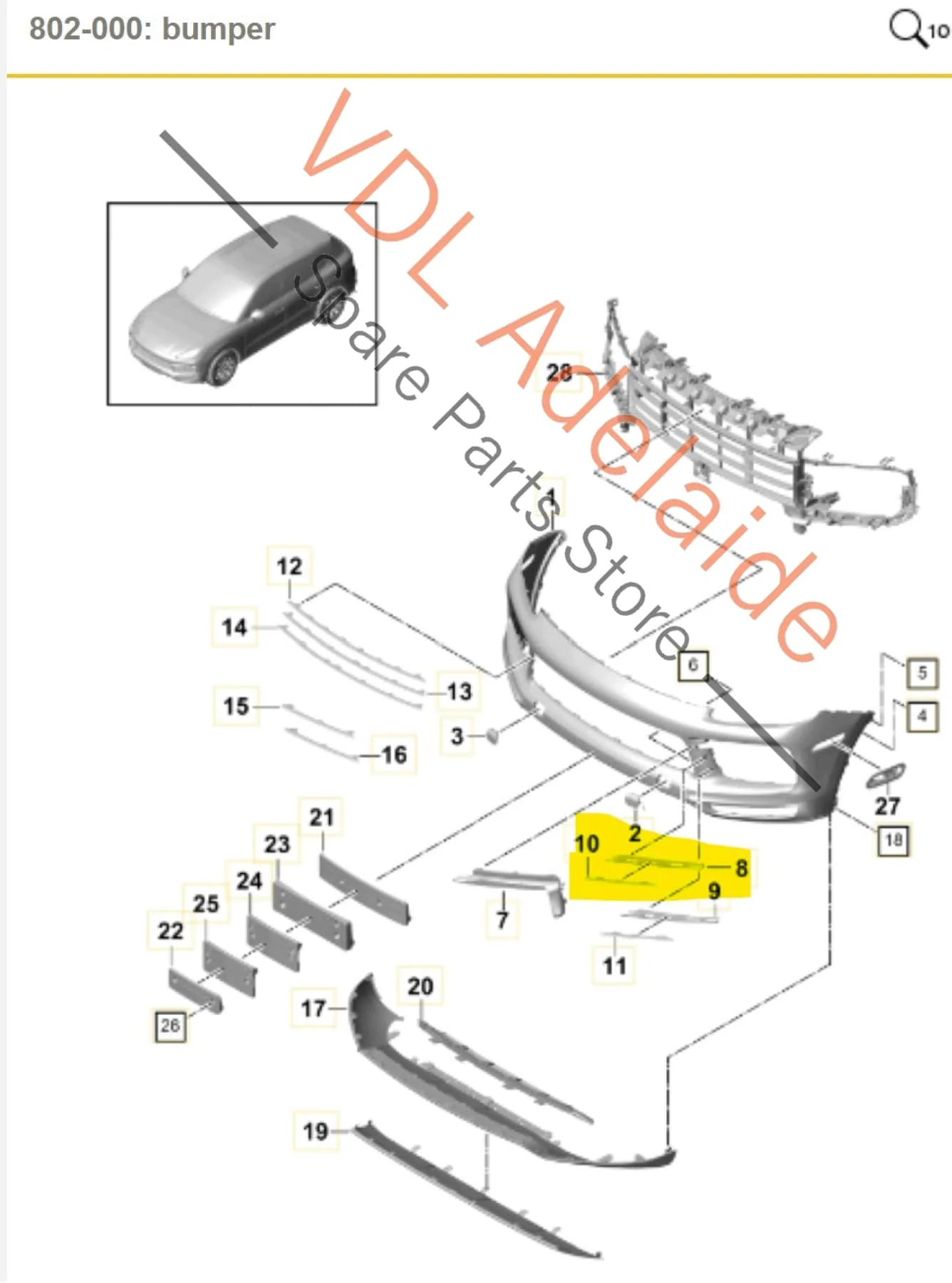 Porsche Cayenne E3 9Y Front Bumper Right Grille Fin Middle 9Y0807878 OK1 9Y0807246 M7U - Image 2