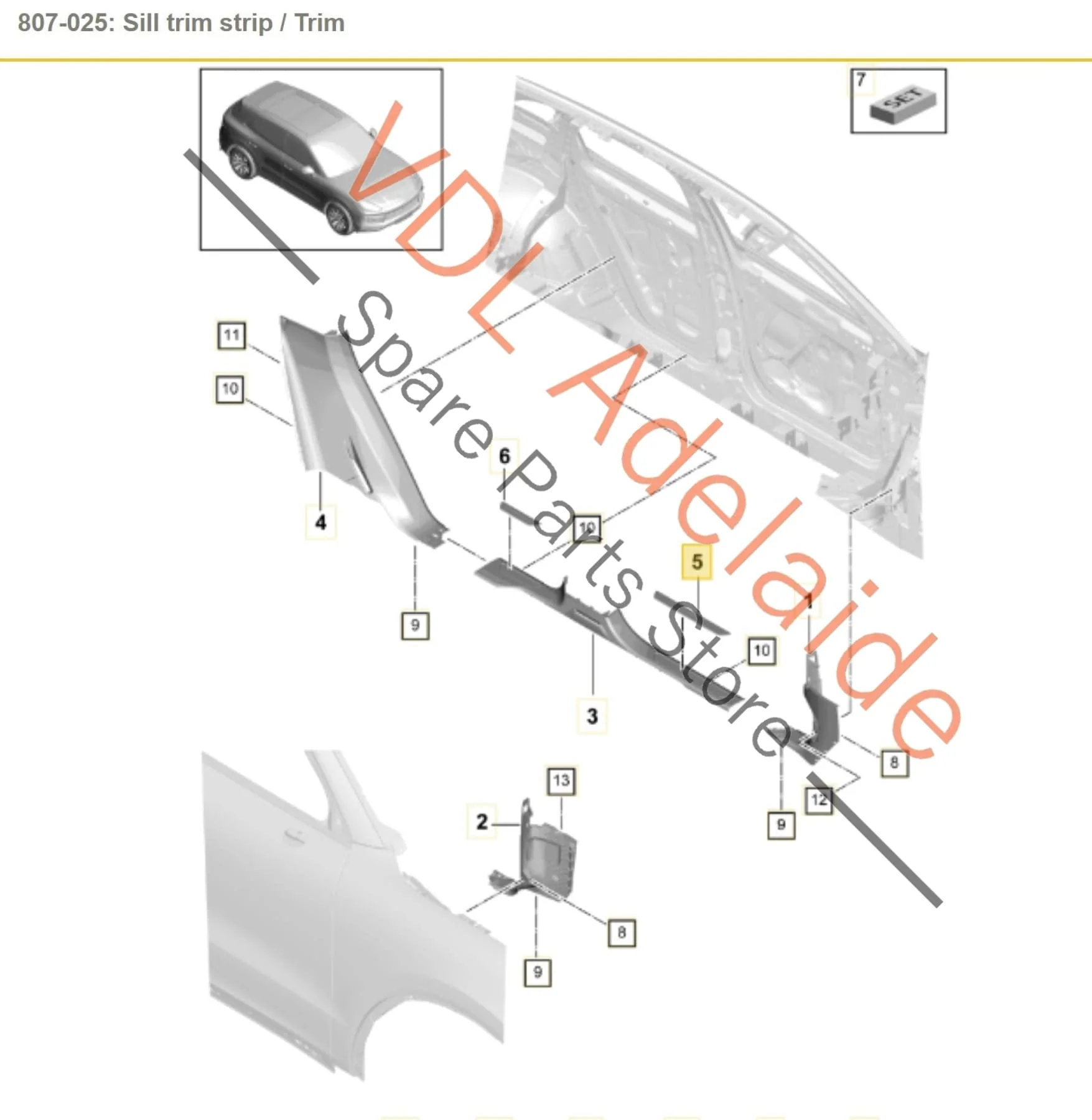 Porsche E3 9Y Cayenne S Front & Rear Door Sill Trim Strips Set Brushed Aluminium 9Y0853467A 9Y0853173 - Image 2