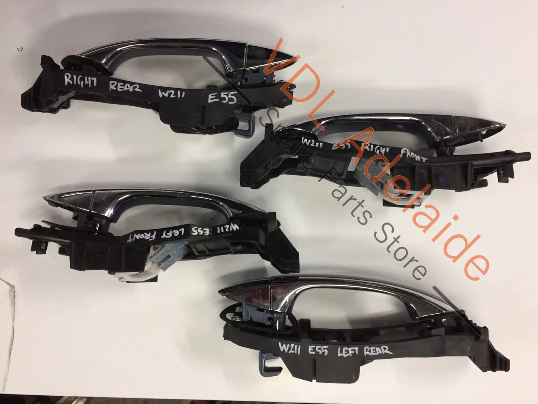 Mercedes W211 E55 E-Class Exterior Door Handles Set Chrome & Tealight Blue - Image 2