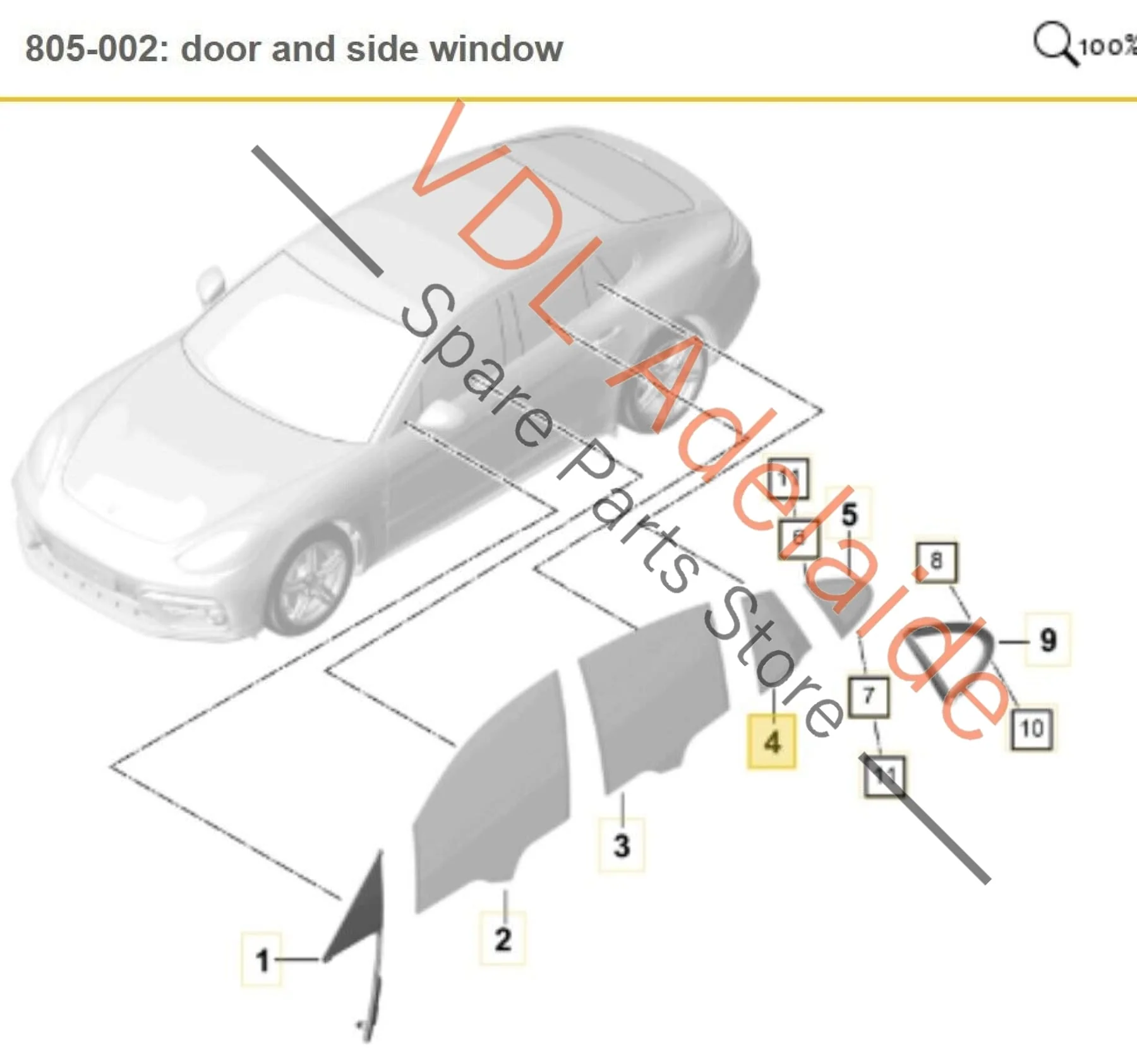 Porsche Panamera Turbo 971 Rear Right Door Quarter Window Glass