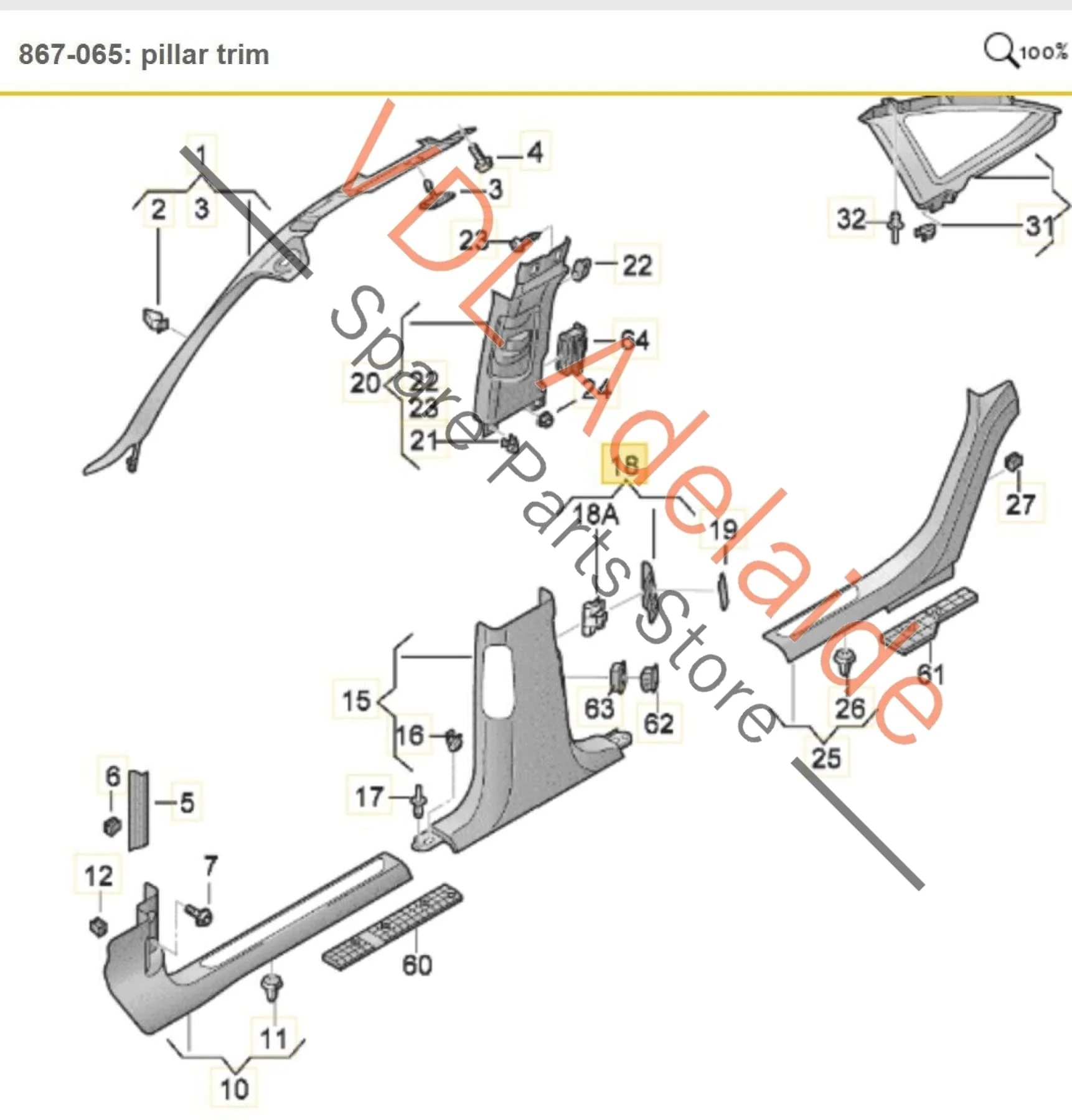Audi A8 4H Left Side Interior B Pillar Speaker Trim Brushed Silver Aluminium 4H0868143B - Image 2
