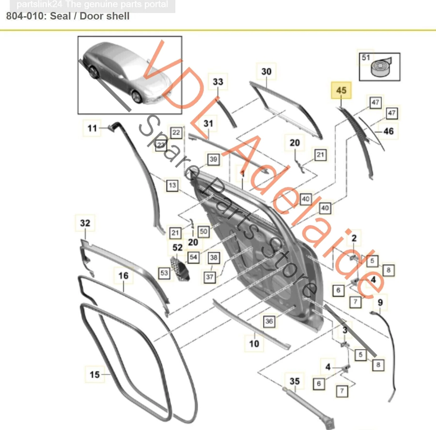 Porsche Panamera 971 Rear Left Exterior Door B Pillar Trim Moulding Gloss Black