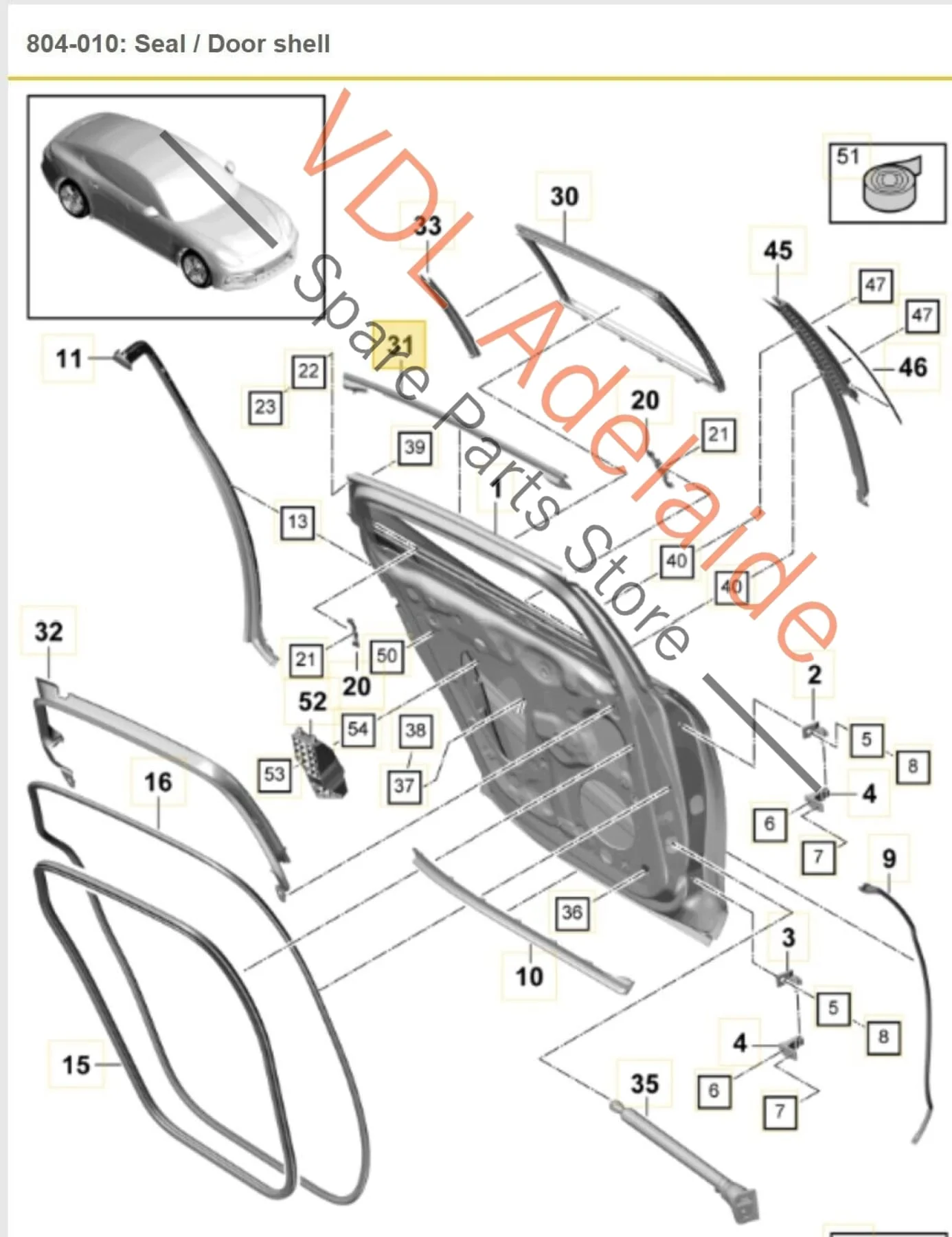Porsche Panamera 971 Rear Right Door Upper Exterior Seal with Gloss Black Trim