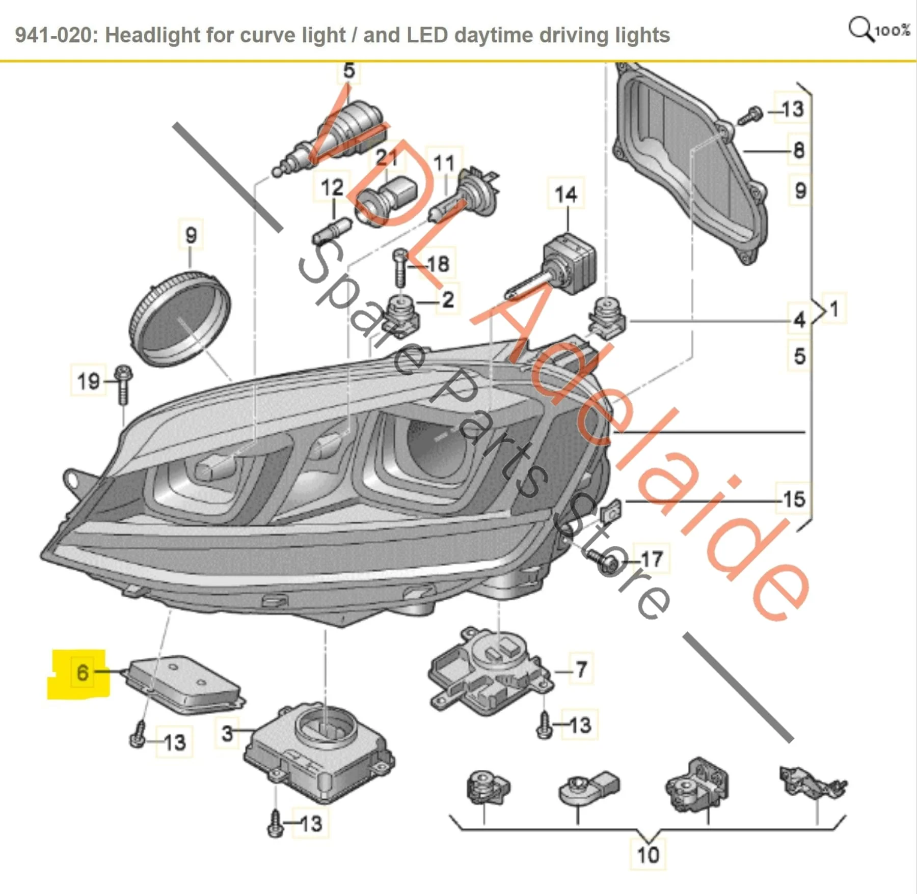 VW Golf R Mk7 Headlight Powering Module for Cornering Light 3D0941329D - Image 2
