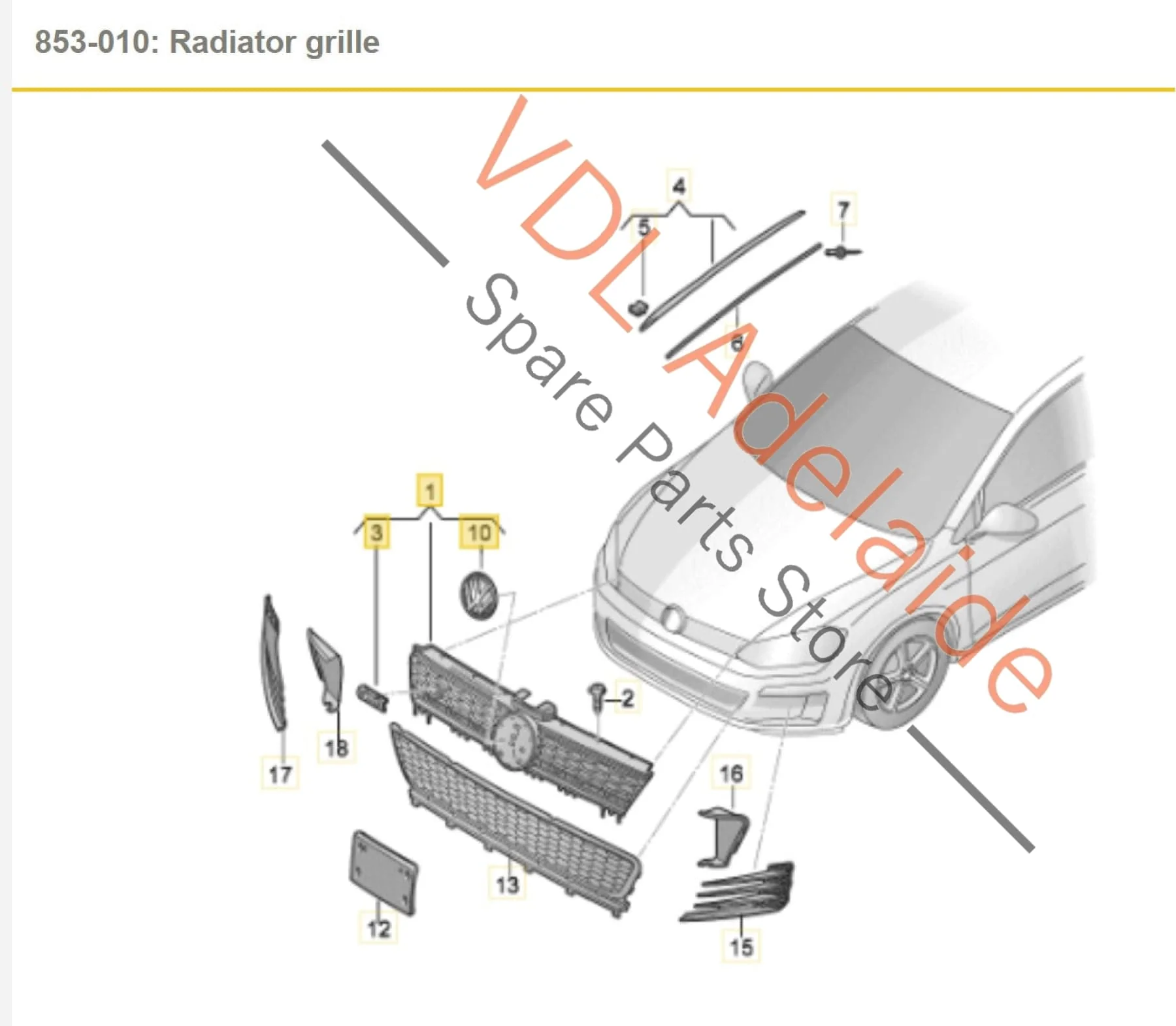 VW Golf Gti Mk7 Front Radiator Grille with Badges Tornado Red 5G0853651AL BTU 5G0853679P WYR - Image 2