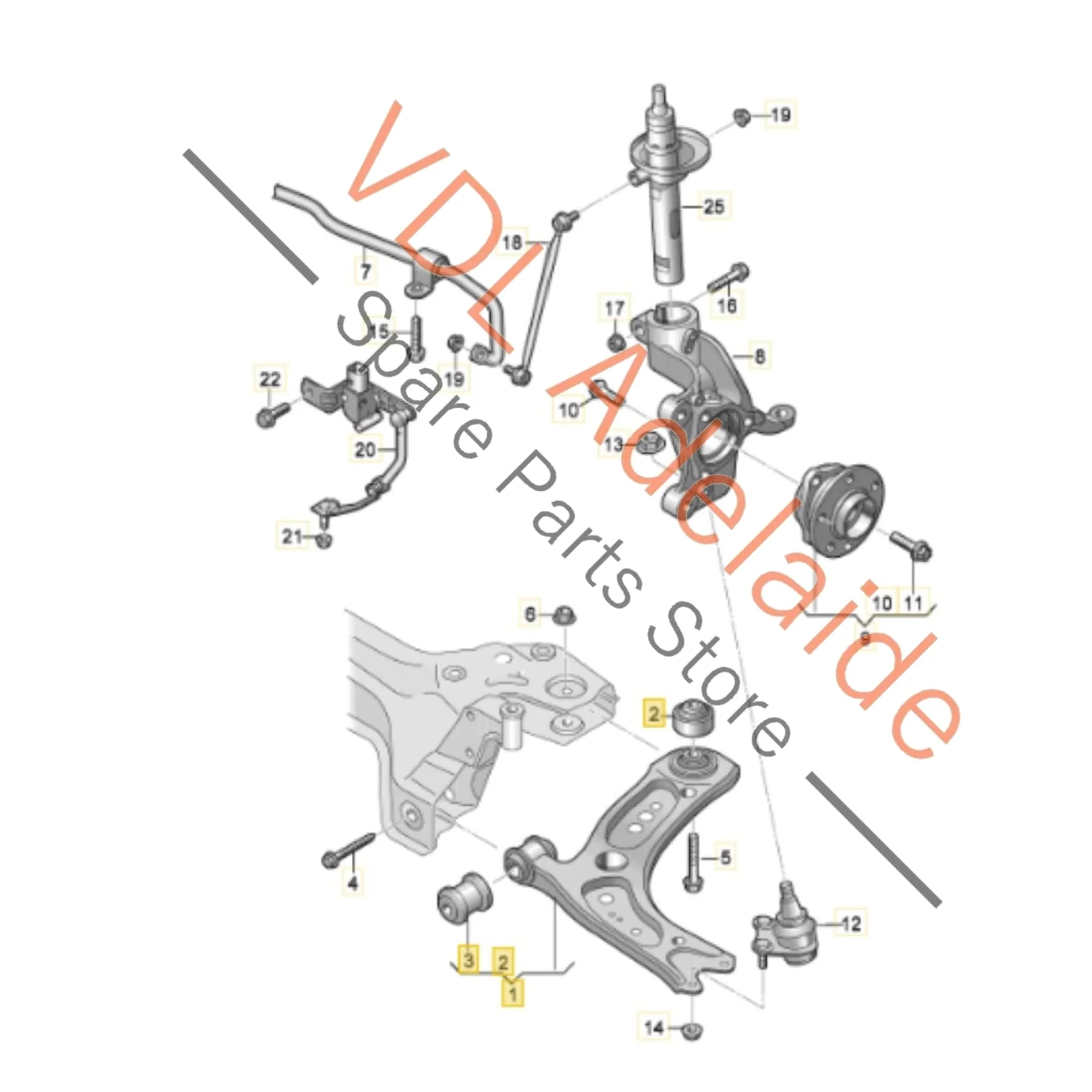 VW Golf MK7 7.5 Front Left Lower Control Arm 5Q0407151R / J / 5WA407151 - Image 2
