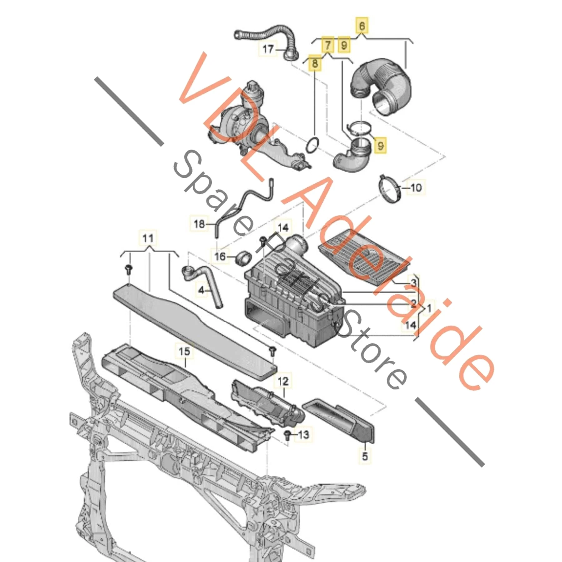 VW Golf R MK7 7.5 Air Filter to Turbo Connection Hose Pipe 5Q0129654P - Image 2