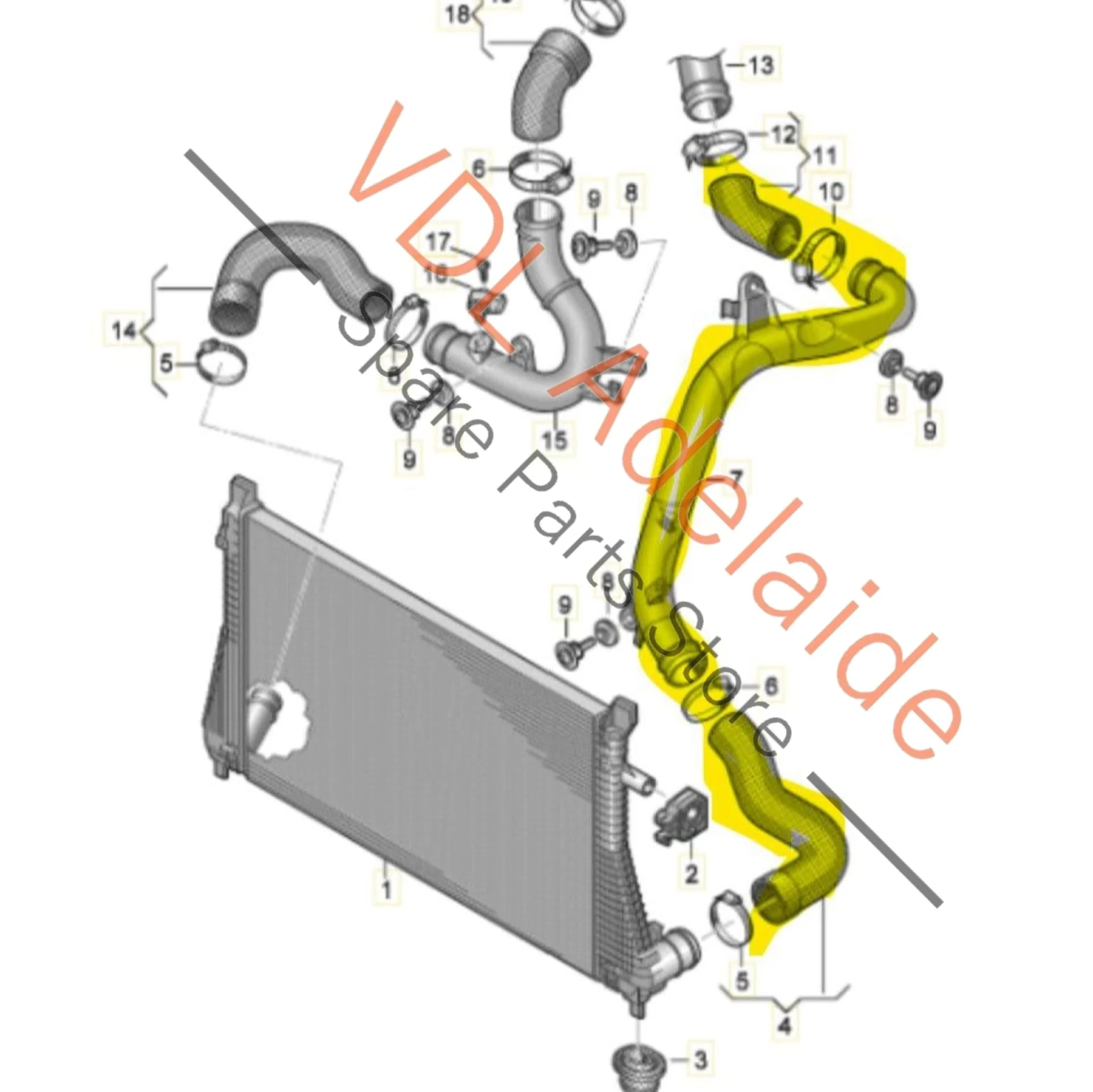 VW Golf R MK7 Left Side Intercooler Pressure Pipe Hose 5Q0145762E 5Q0145840B - Image 2